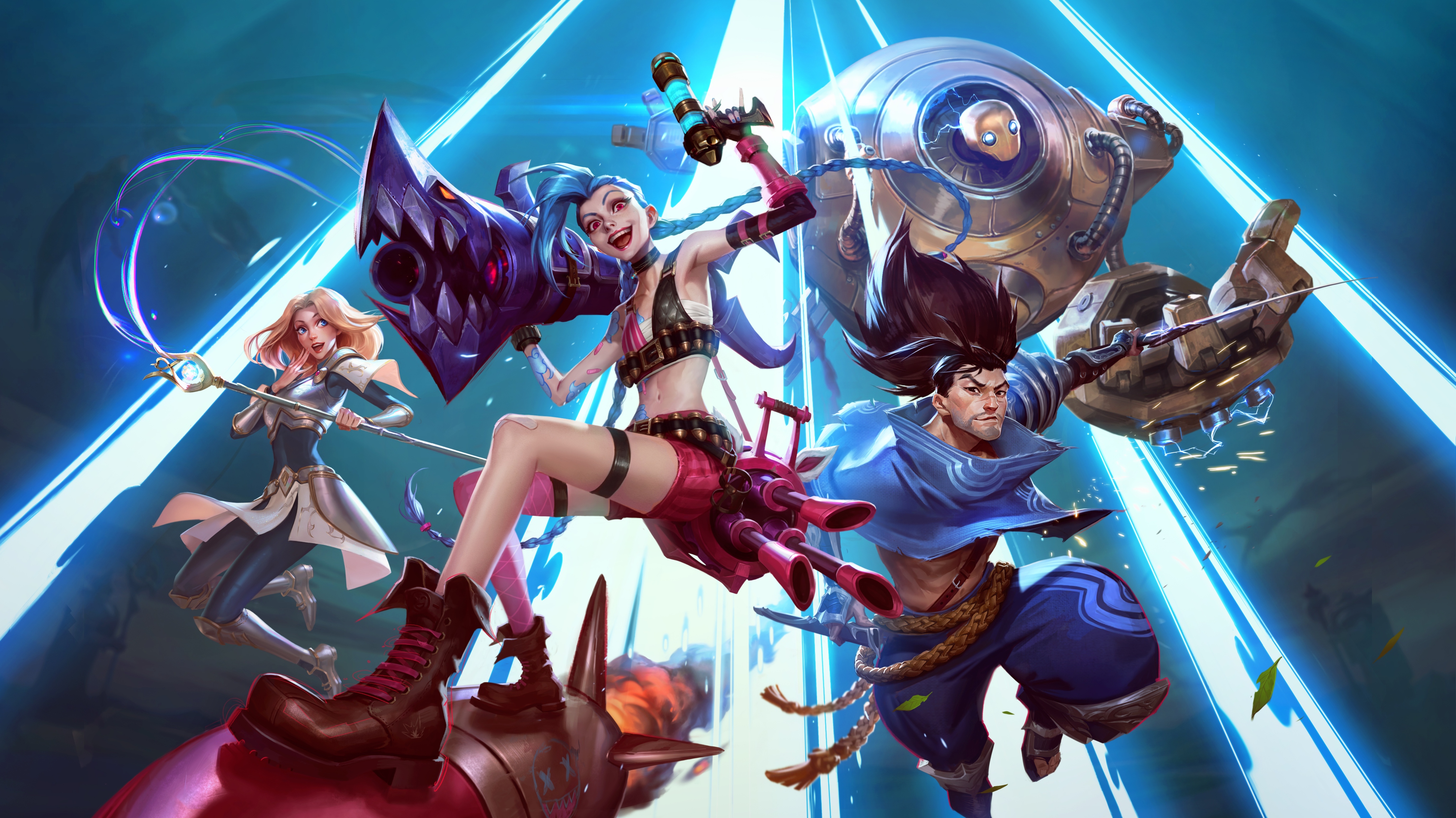 Jinx, Yasuo, and Lux from League of Legends 4K HD Wallpaper