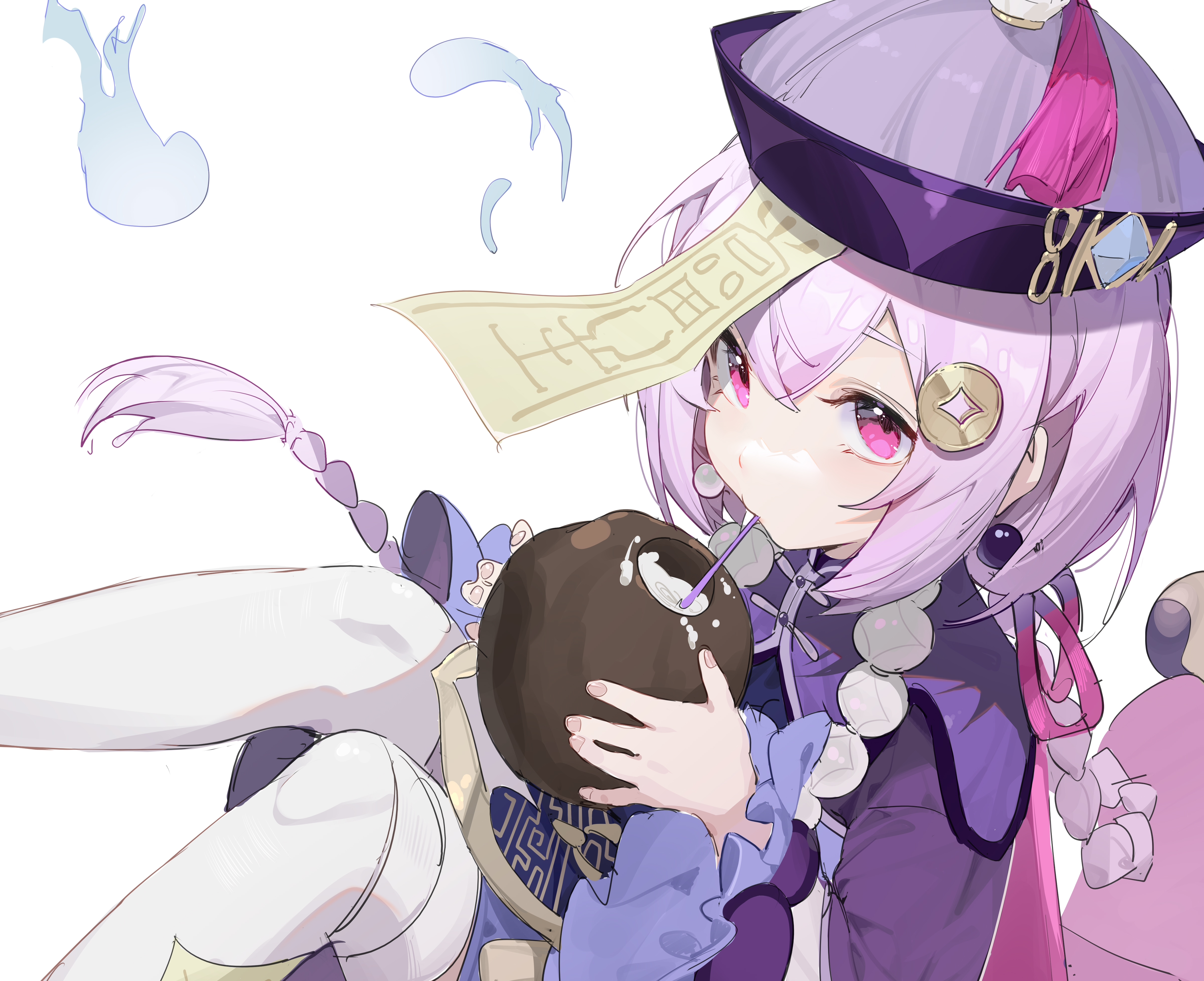Qiqi from Genshin Impact drinking from a coconut HD Wallpaper