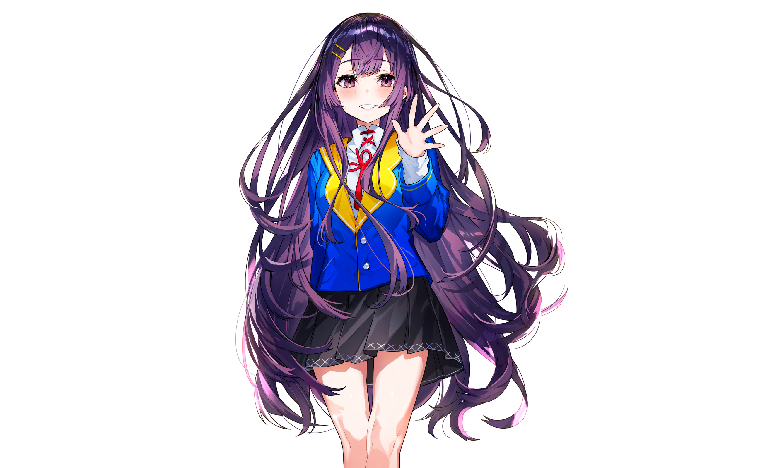 Girl with long purple hair and purple eyes in school uniform HD Wallpaper