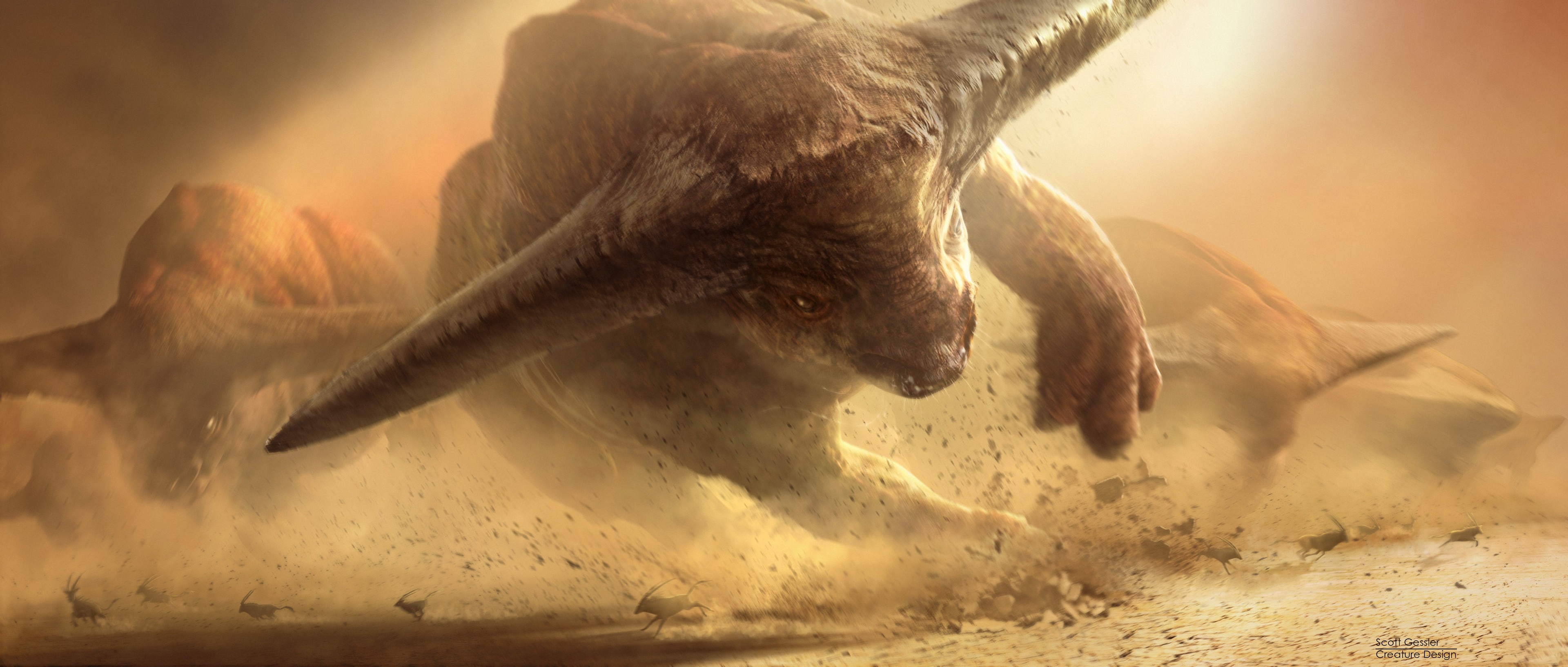Fantasy Creatures in a Desert Stampede HD Wallpaper