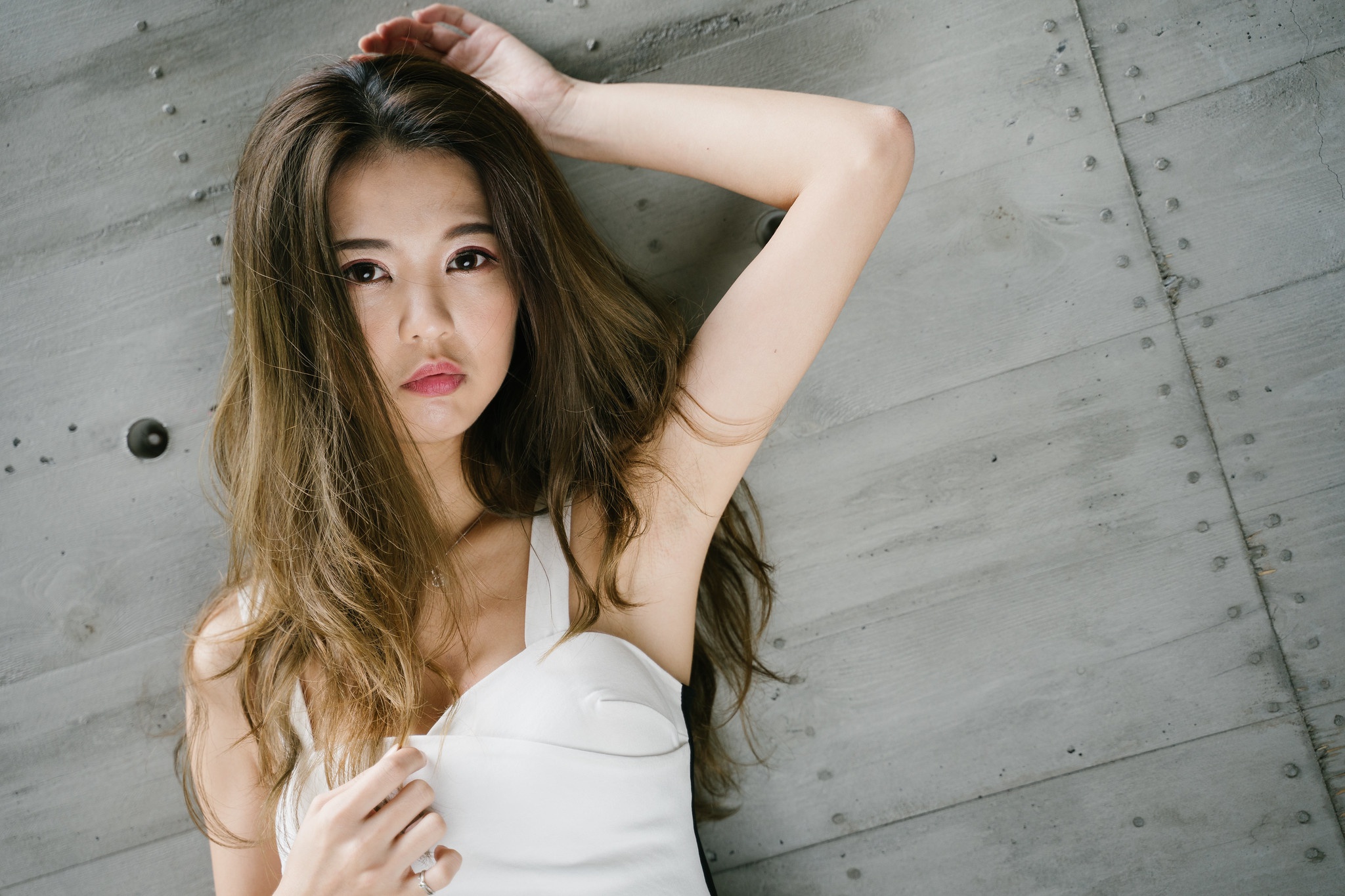 Asian woman with long brown hair HD Wallpaper