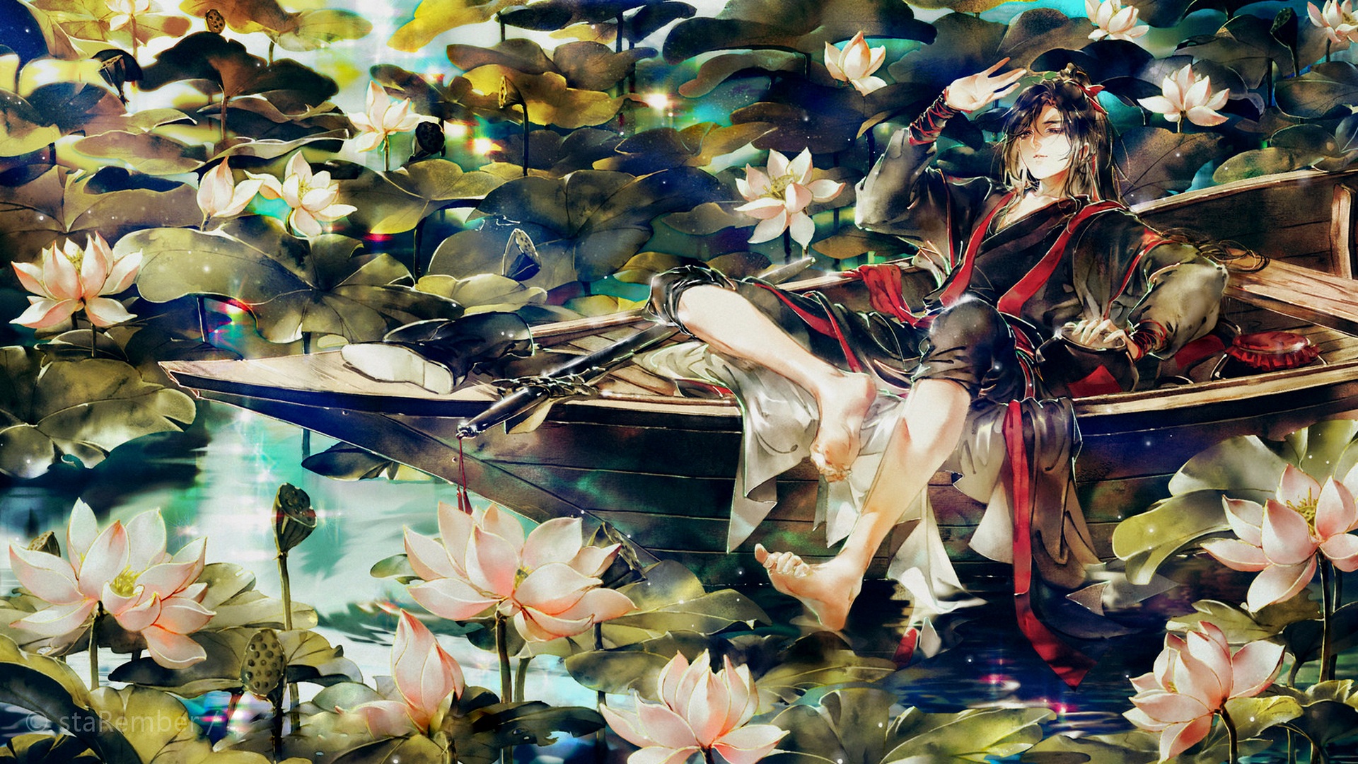 Wei Wuxian from Mo Dao Zu Shi in a boat HD Wallpaper