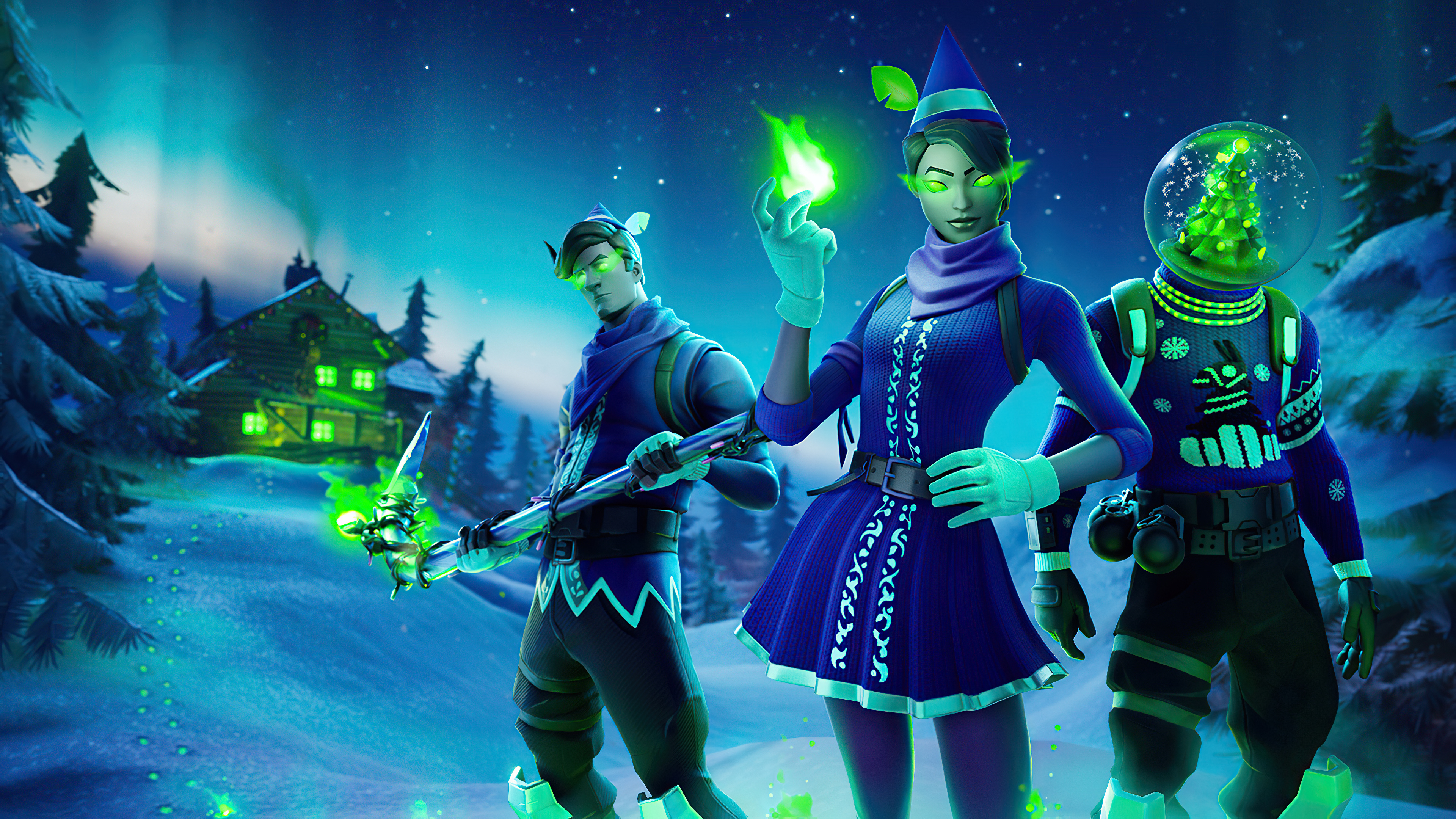 Fortnite Snowbell Skin characters in winter landscape HD Wallpaper