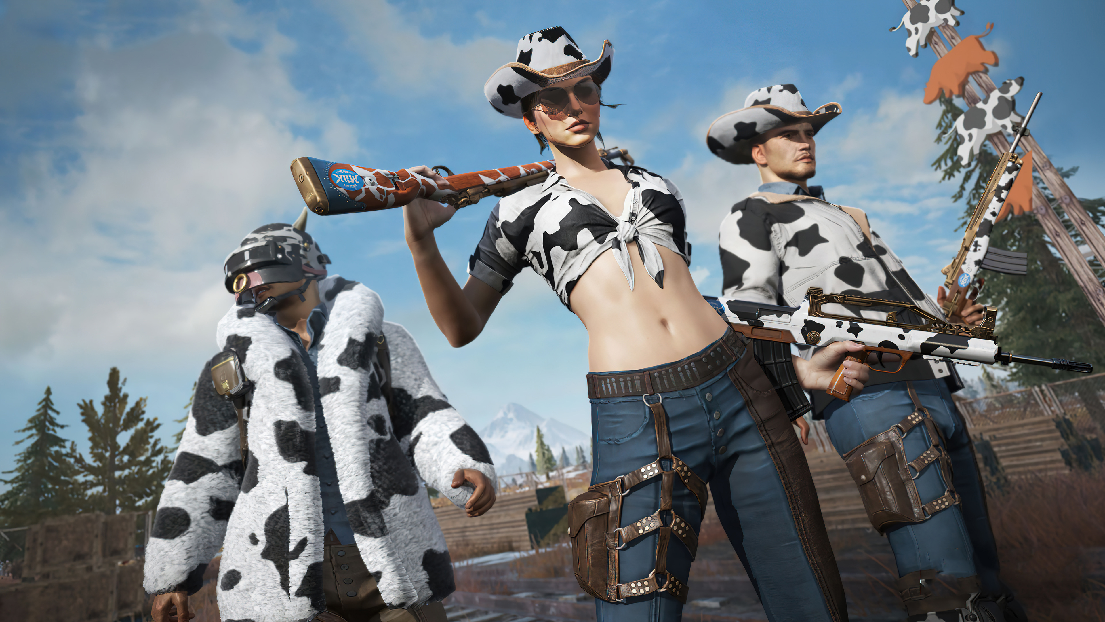 PlayerUnknown's Battlegrounds characters in cow-themed outfits HD Wallpaper