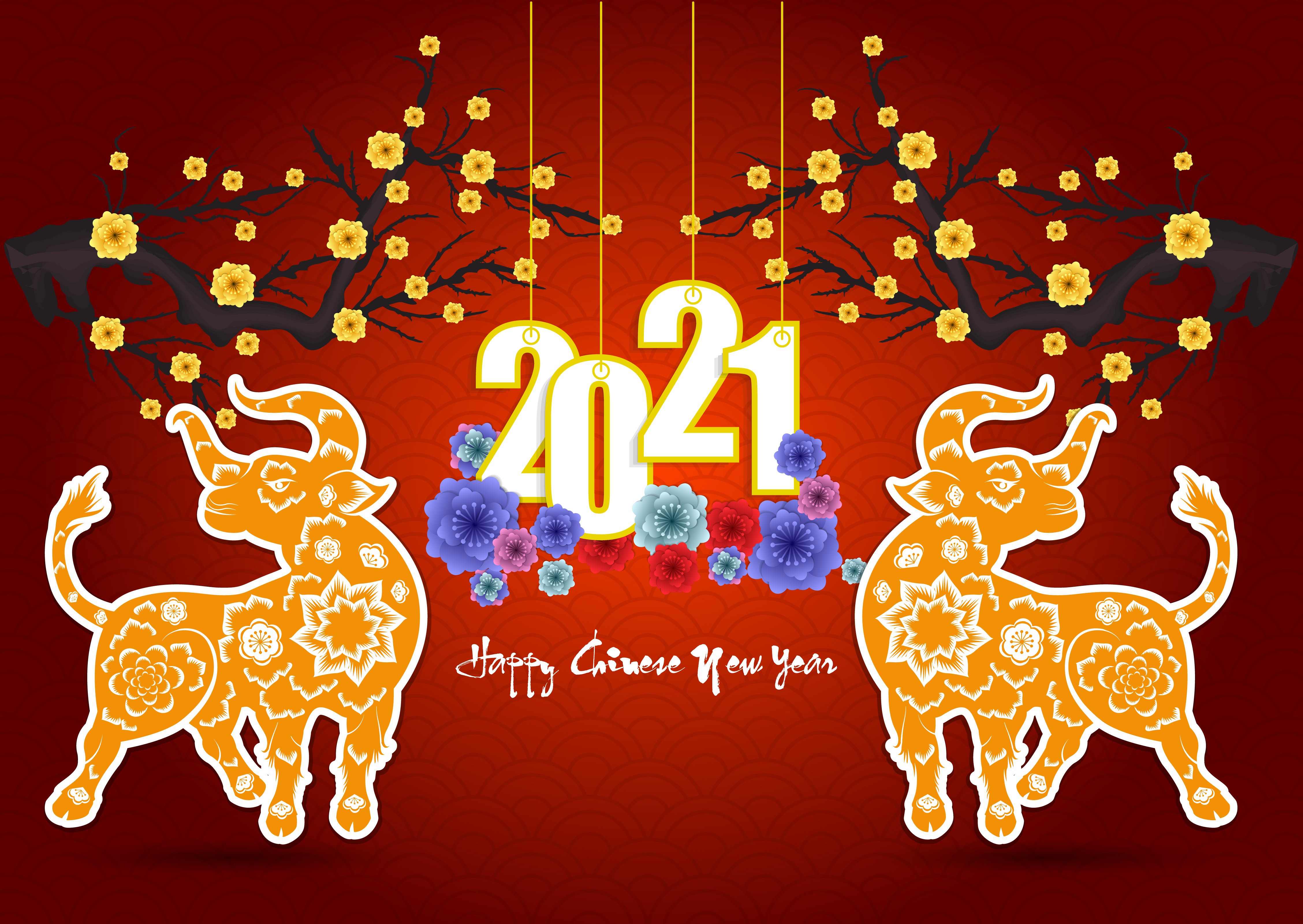 Chinese New Year 2021 Ox Illustration HD Wallpaper