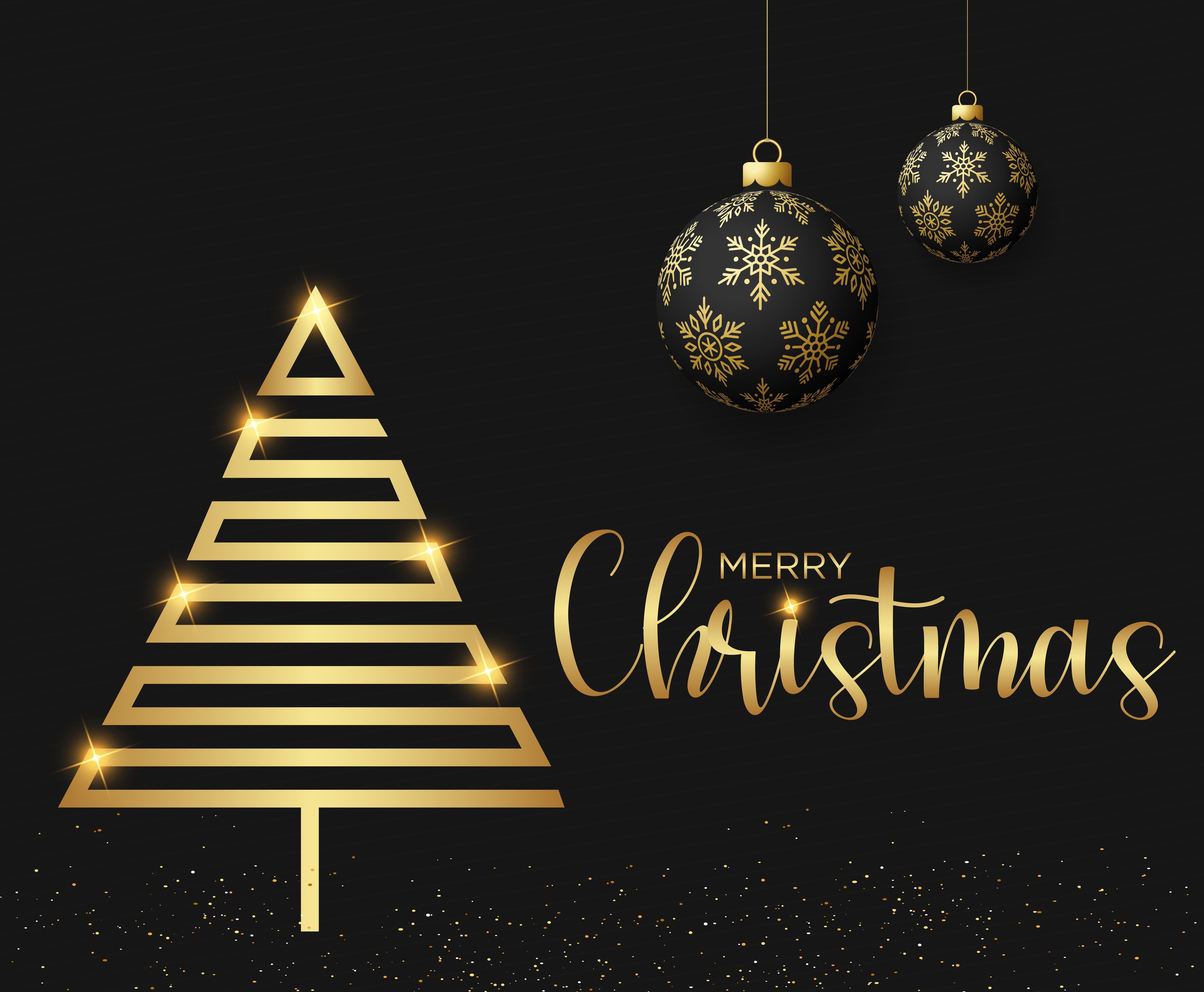 Merry Christmas Golden Tree and Ornaments 4K HD Wallpaper