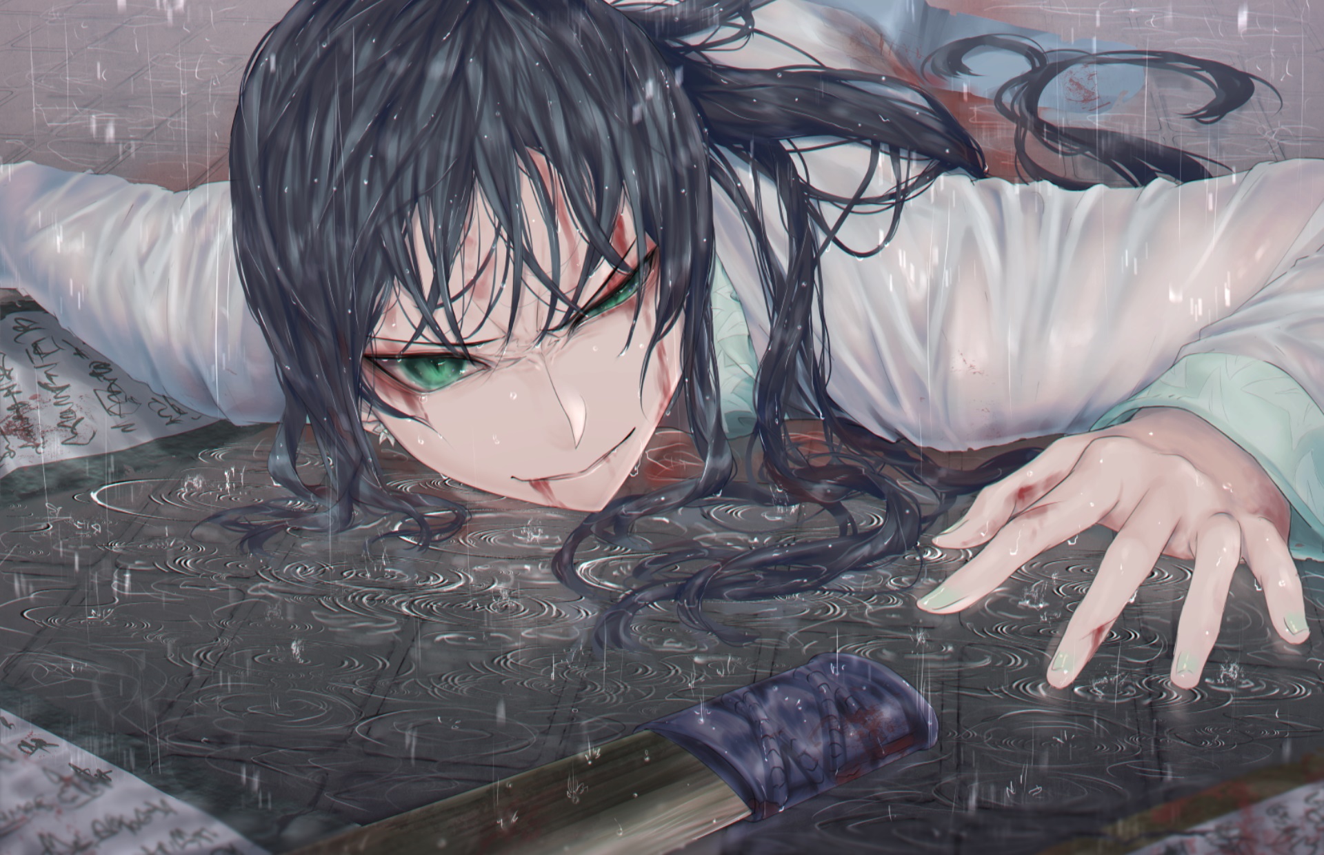 Jing Ke from Fate/Grand Order in the rain HD Wallpaper