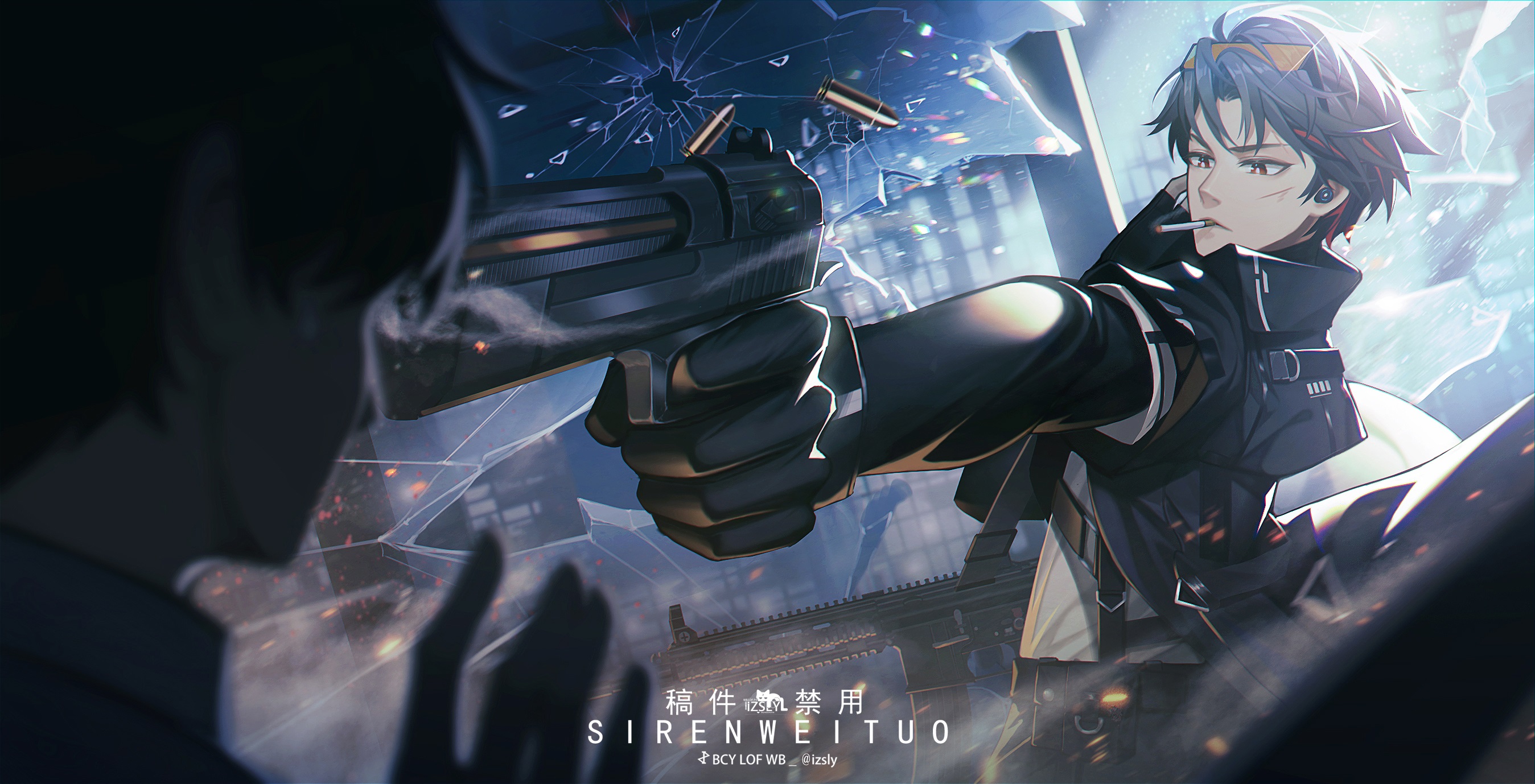 Anime man with gun and cigarette HD Wallpaper