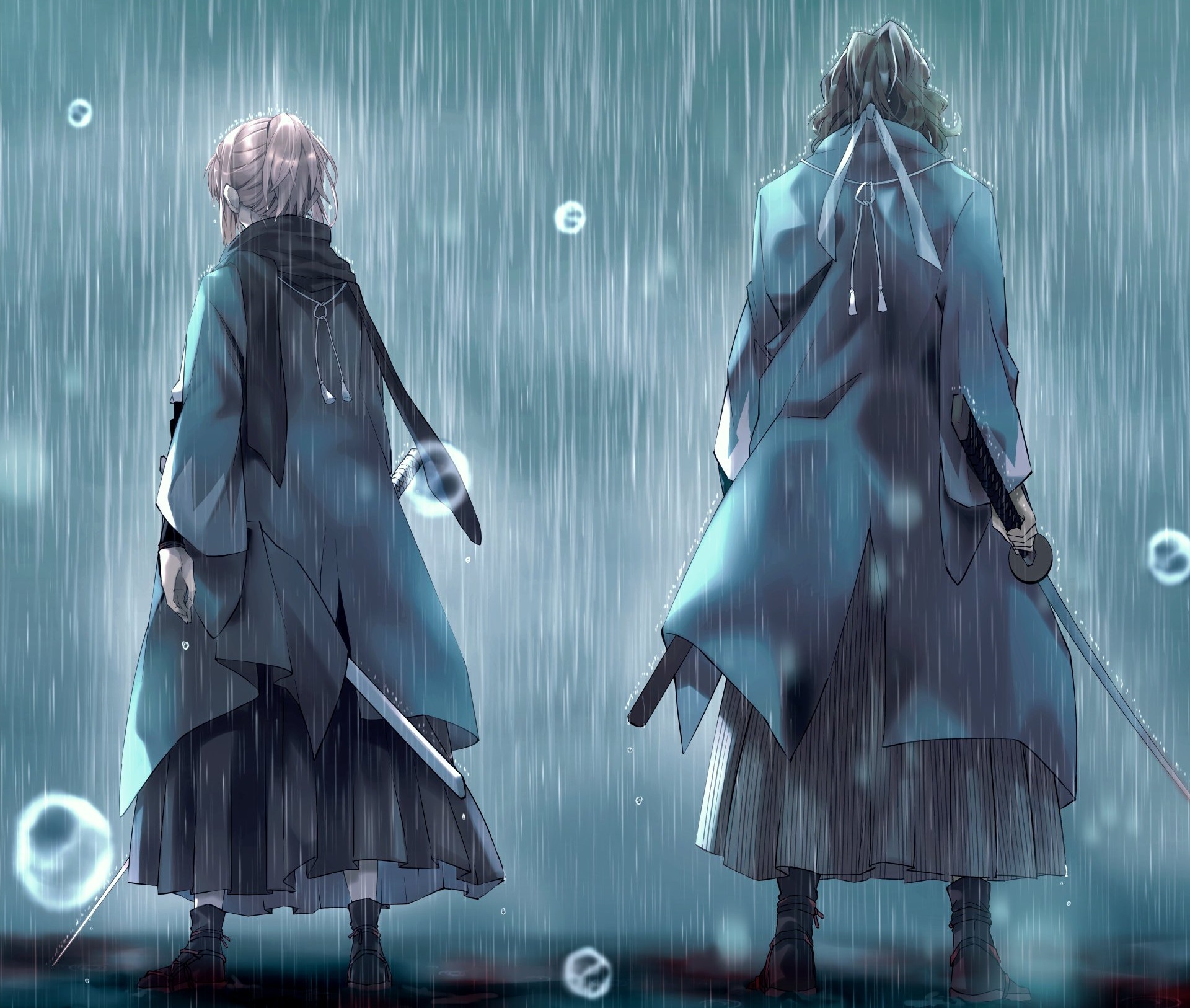 Oda Nobukatsu and Okita Sōji from Fate/Grand Order in the rain HD Wallpaper