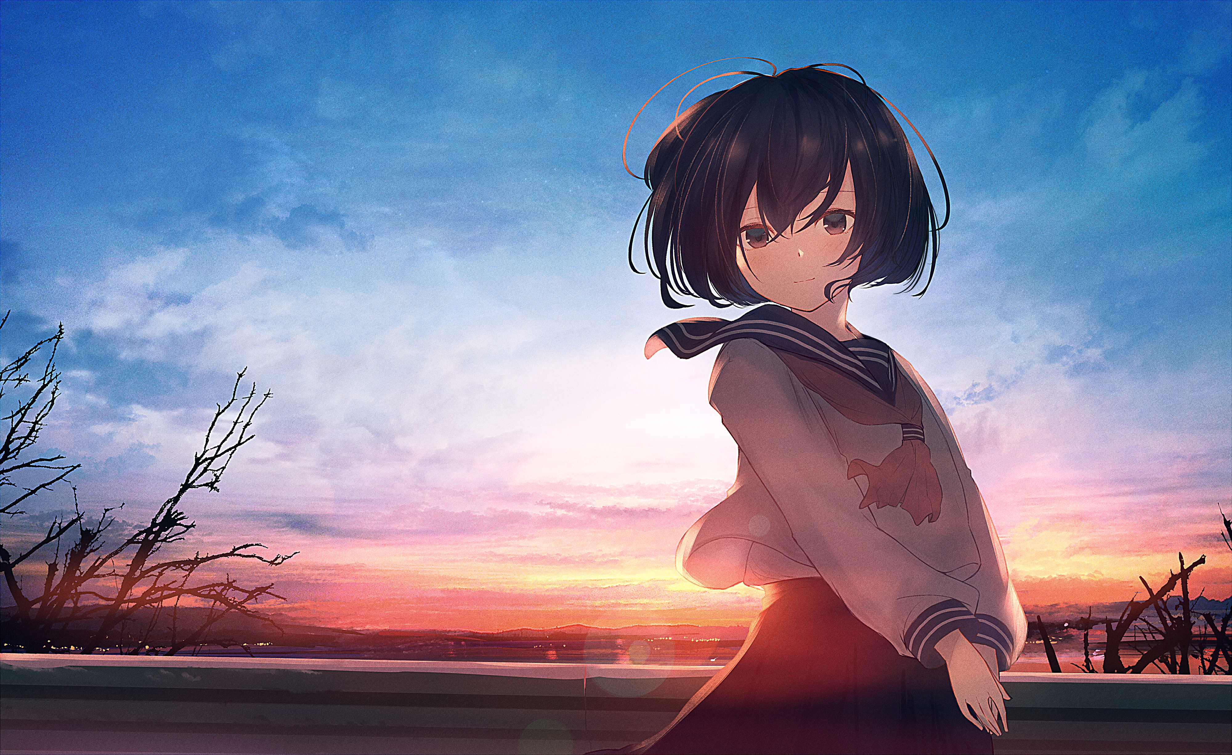 Girl in School Uniform at Sunset 4K HD Wallpaper