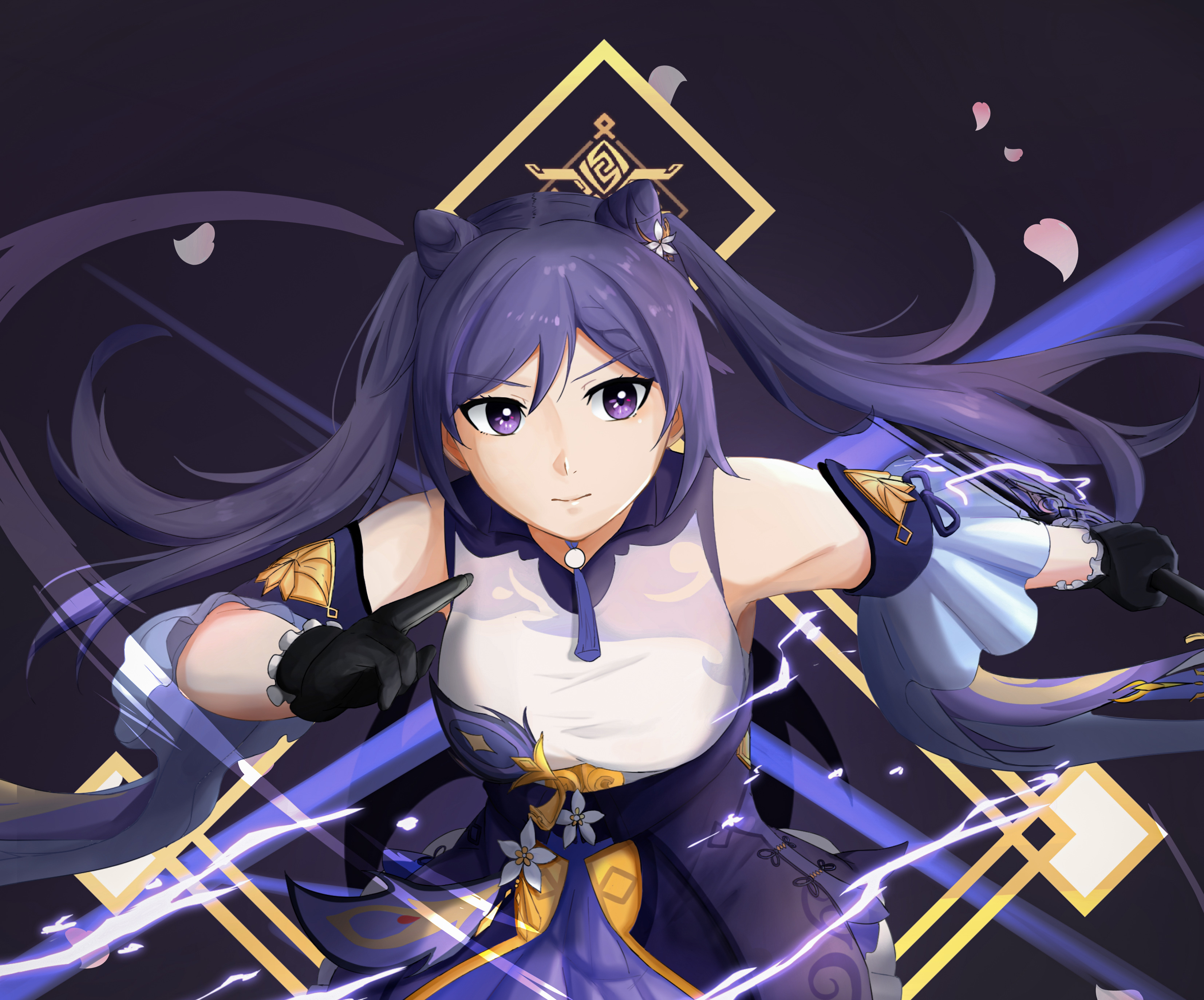 Keqing from Genshin Impact with lightning effects HD Wallpaper