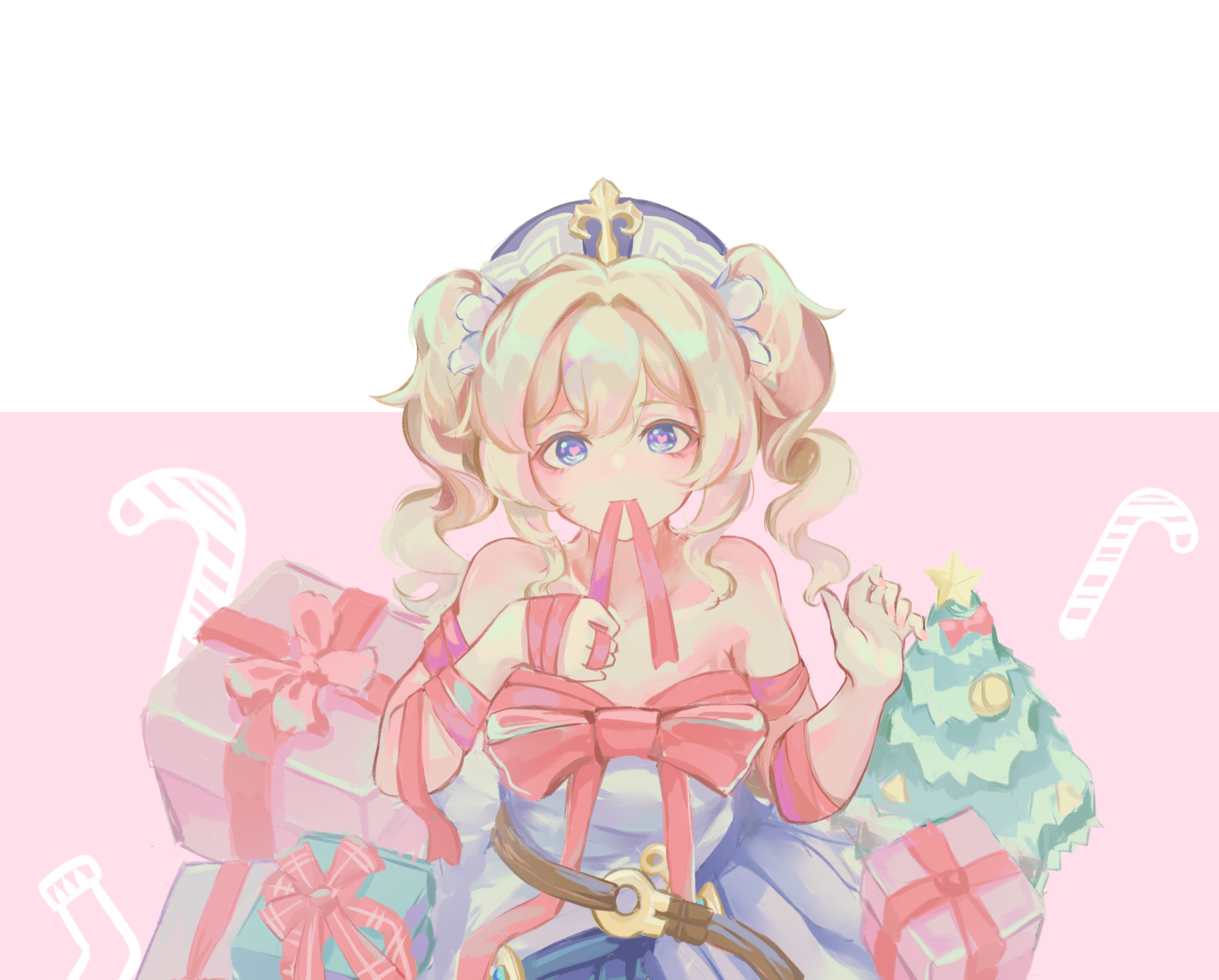 Barbara from Genshin Impact with Christmas gifts HD Wallpaper