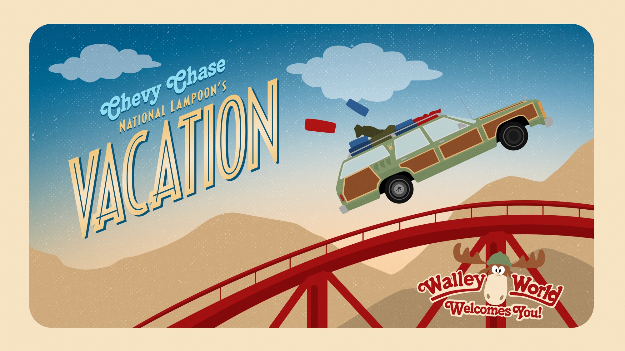 National Lampoon's Vacation poster with station wagon HD Wallpaper