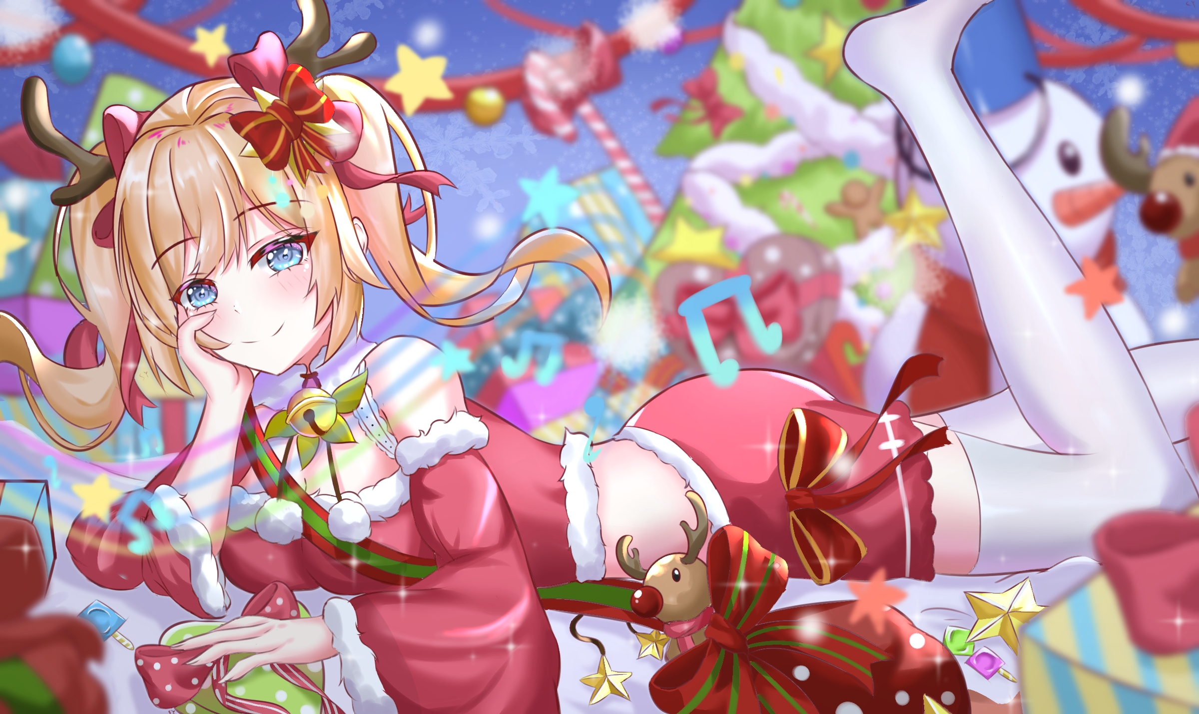 Barbara from Genshin Impact in Christmas outfit HD Wallpaper