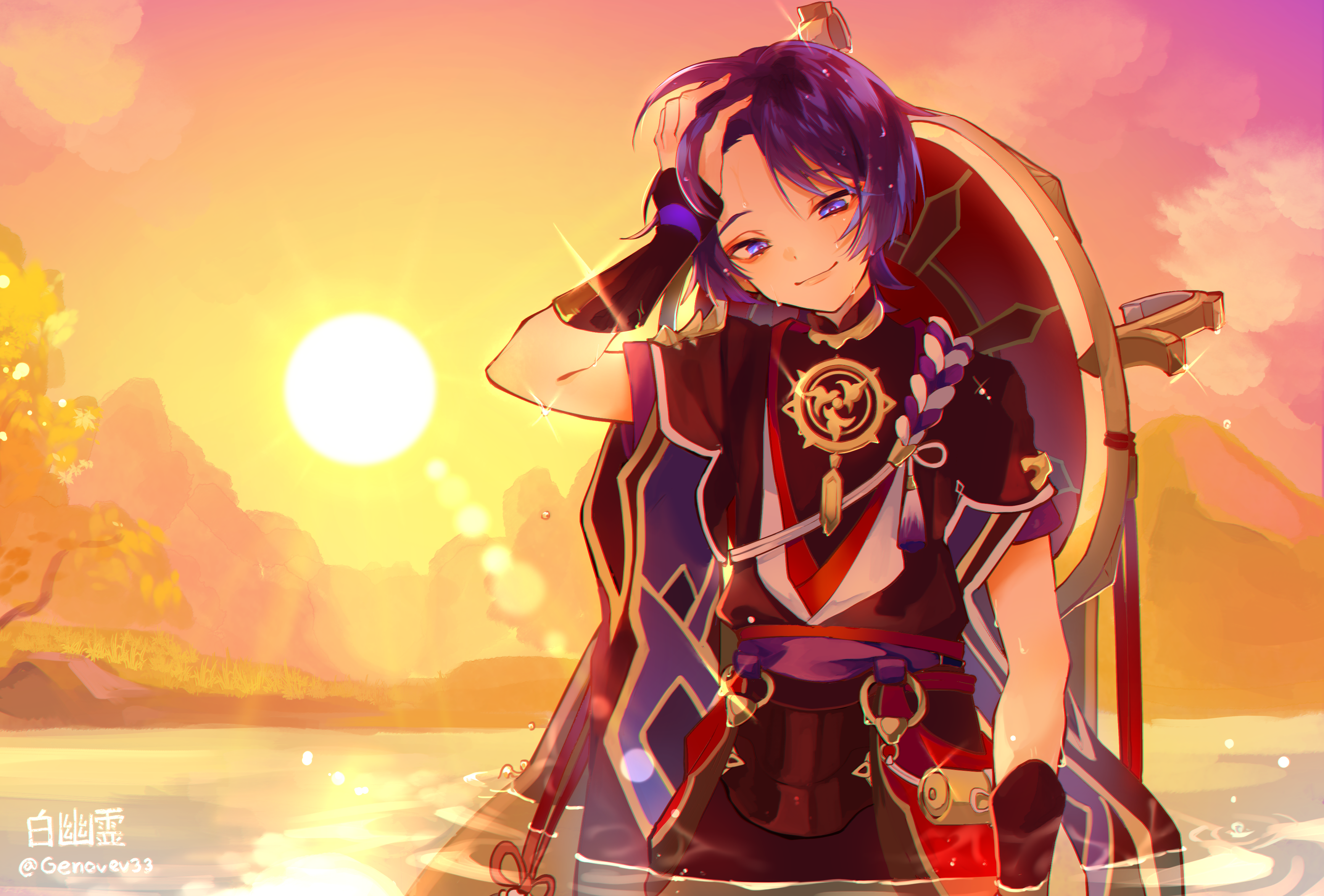Scaramouche from Genshin Impact at Sunset HD Wallpaper