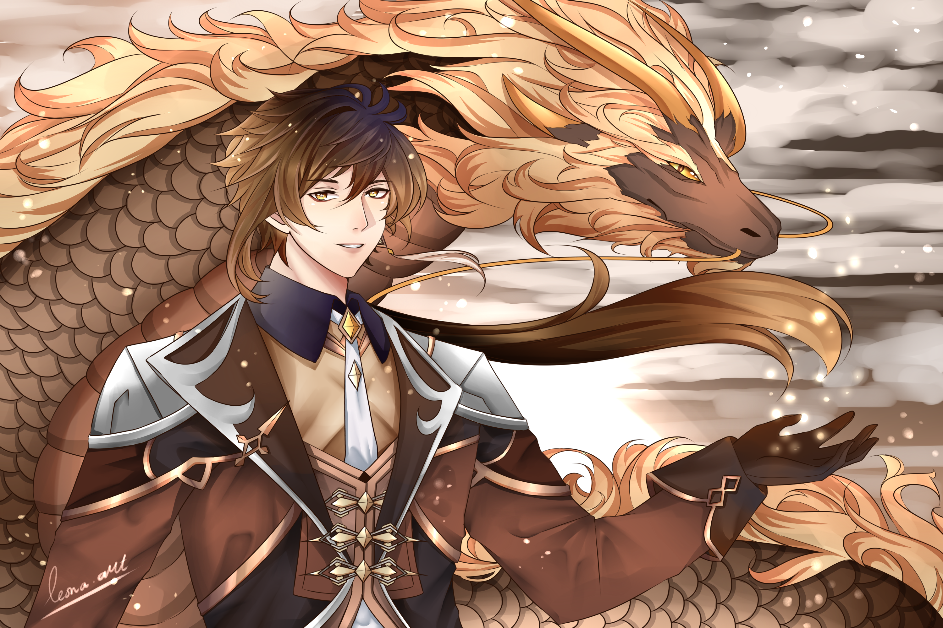Zhongli and Dragon from Genshin Impact HD Wallpaper