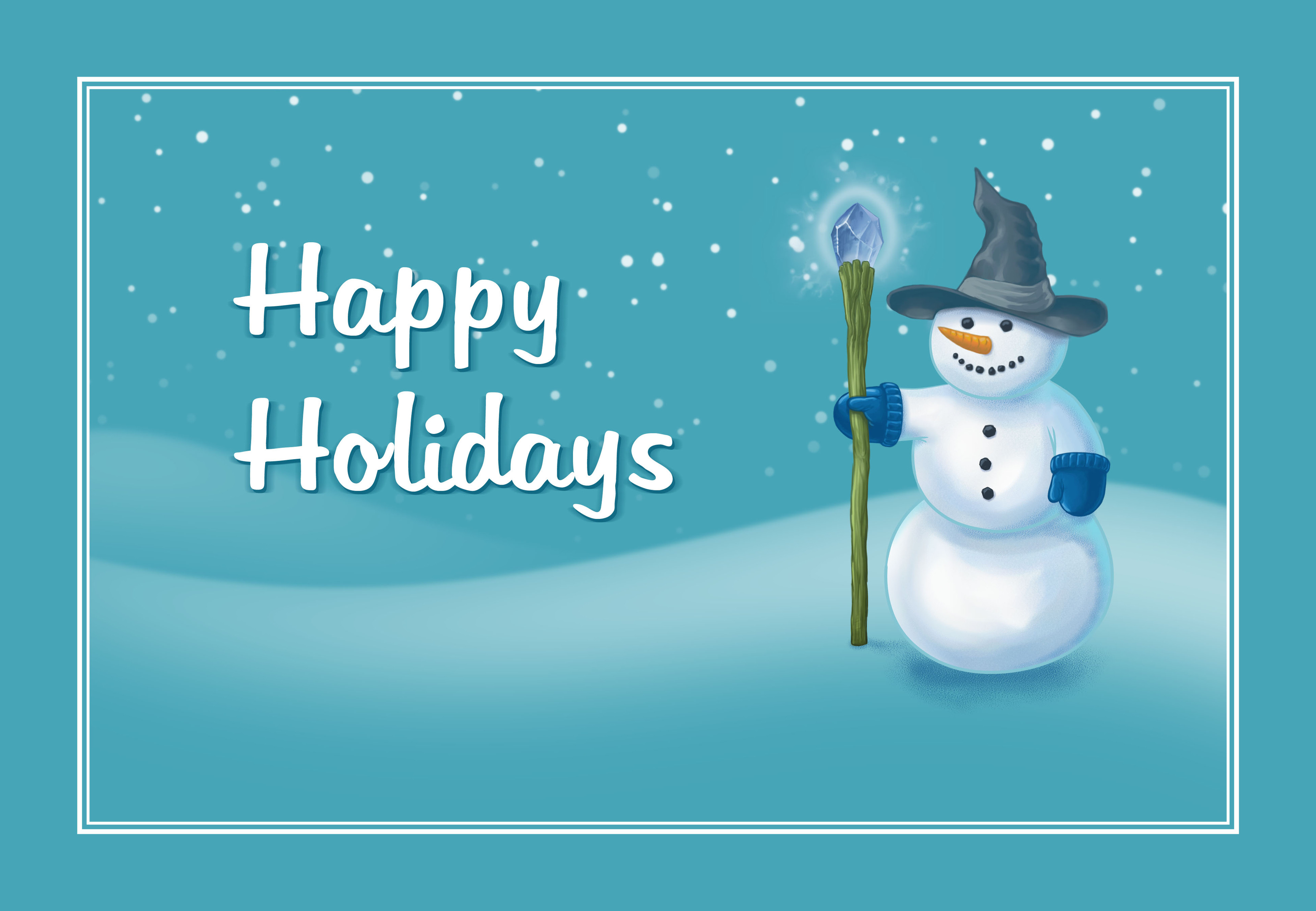 Snowman Wizard with Crystal Staff, Happy Holidays HD Wallpaper