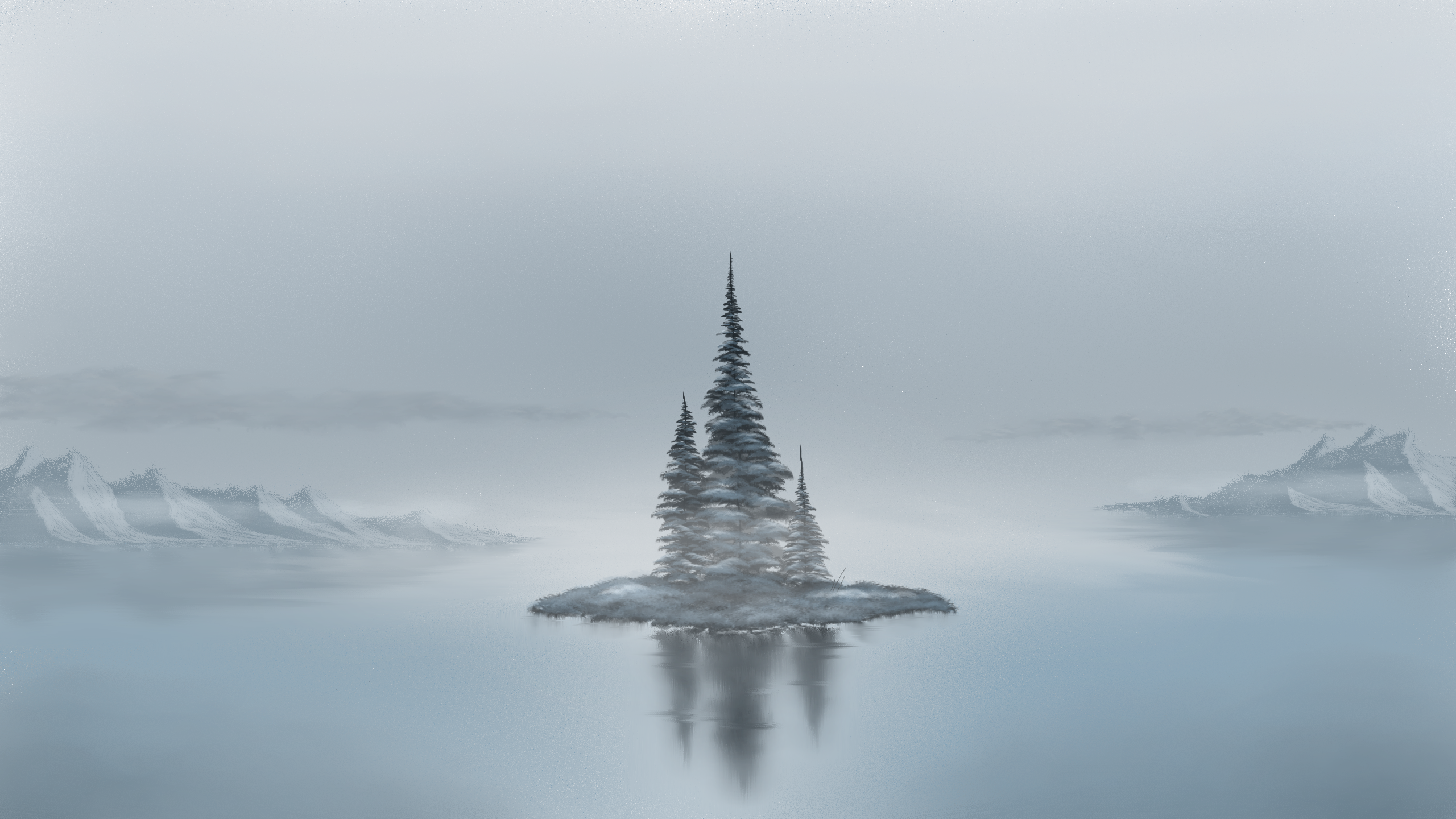 Vast Reflections of Snowy Trees and Mountains HD Wallpaper