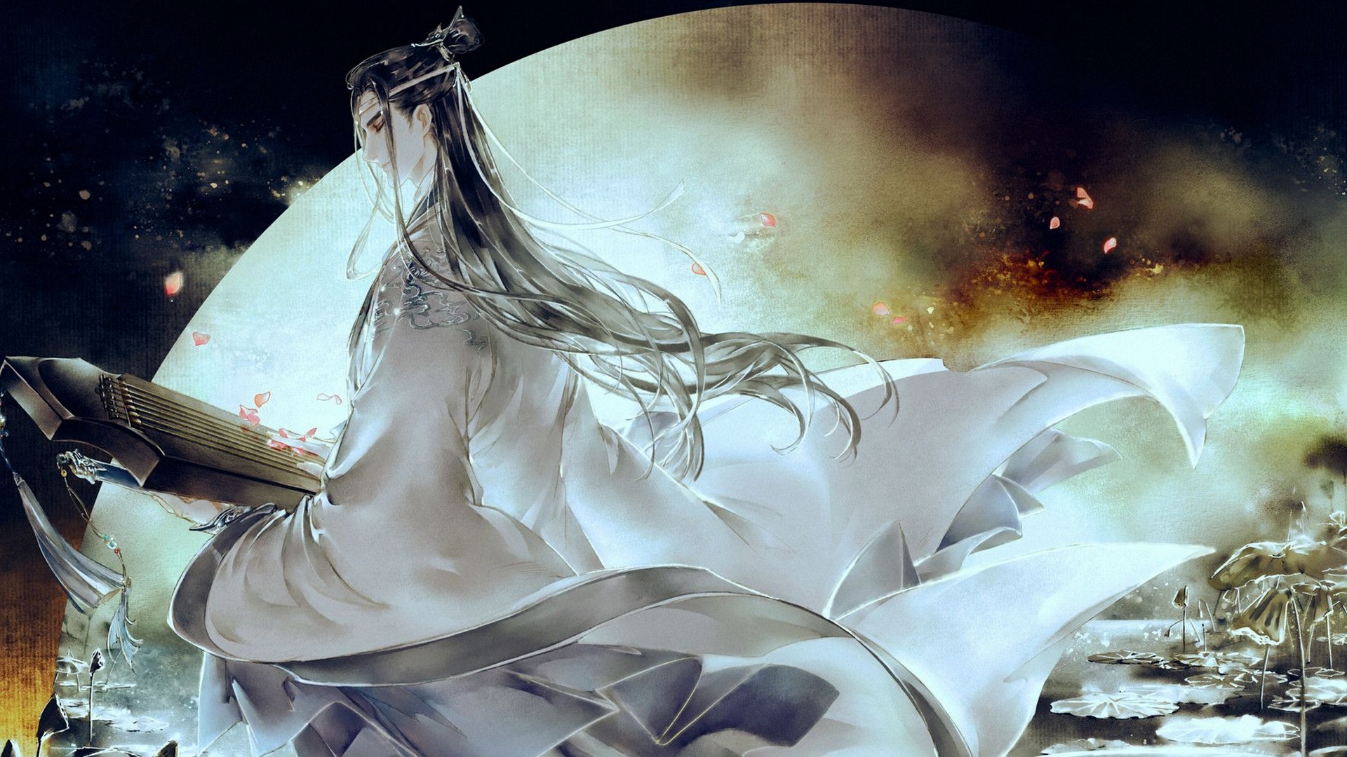 Lan Wangji from Mo Dao Zu Shi playing Guqin HD Wallpaper