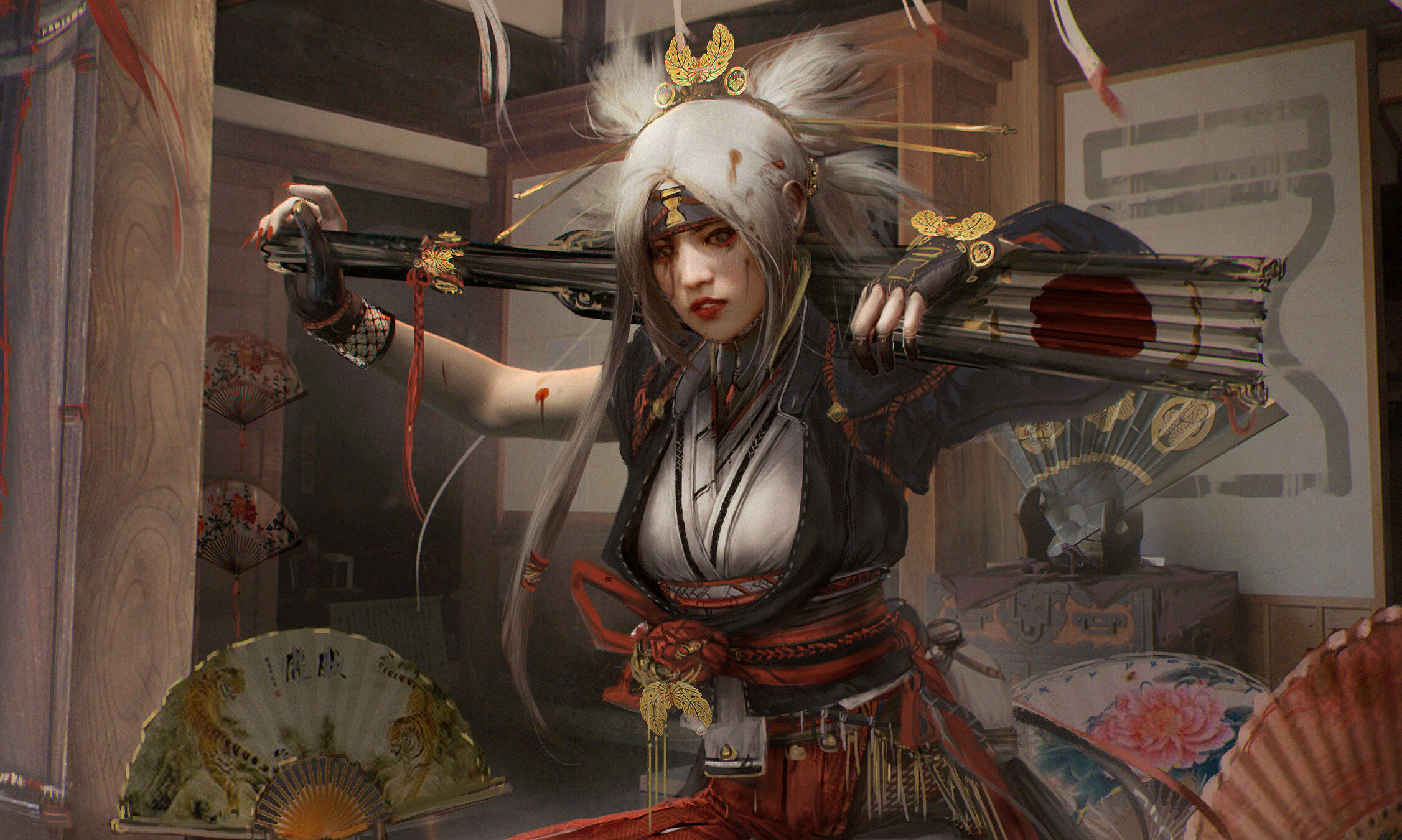 Temari from Naruto holding a large fan weapon HD Wallpaper