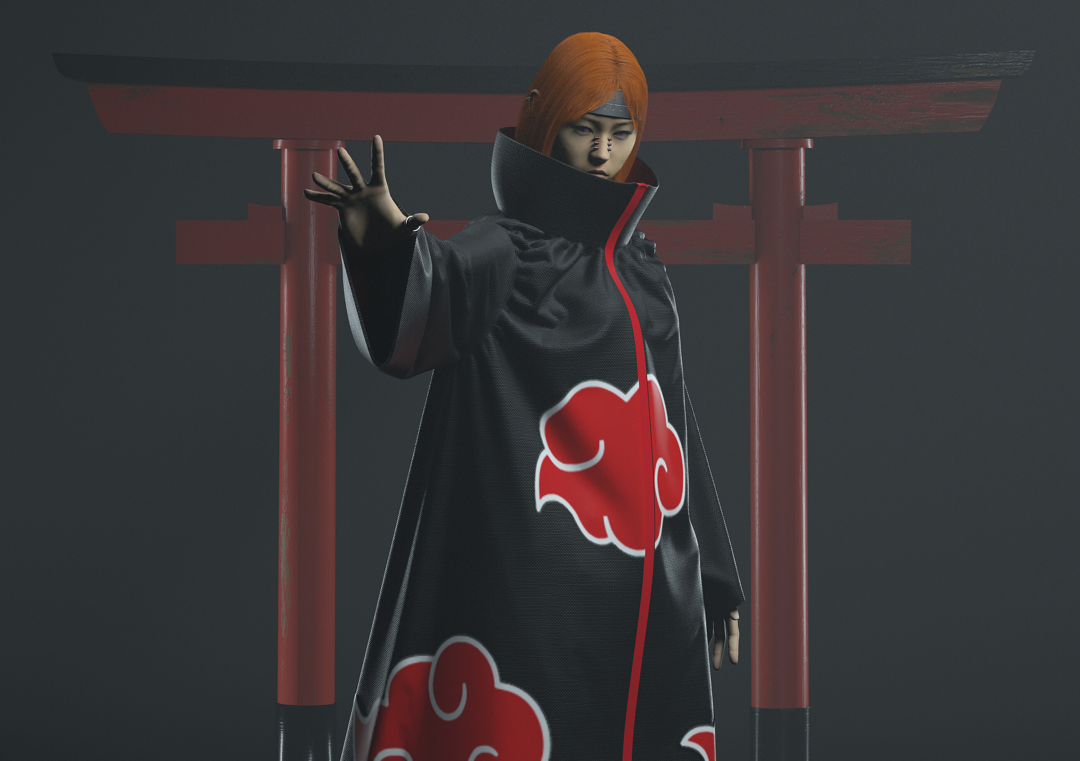 Pain from Naruto standing in front of a torii gate HD Wallpaper