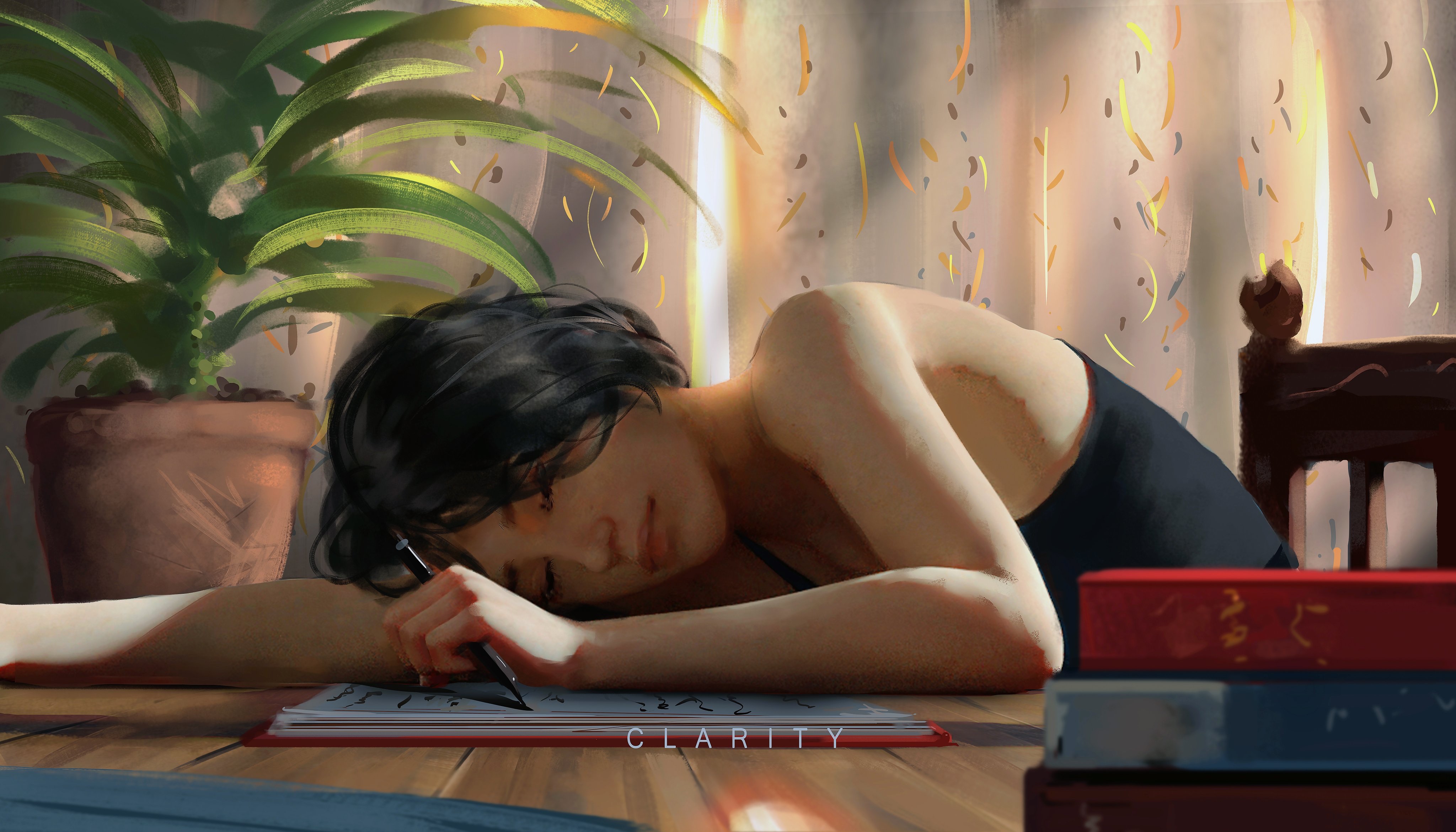 Girl sleeping and writing 4K HD Wallpaper