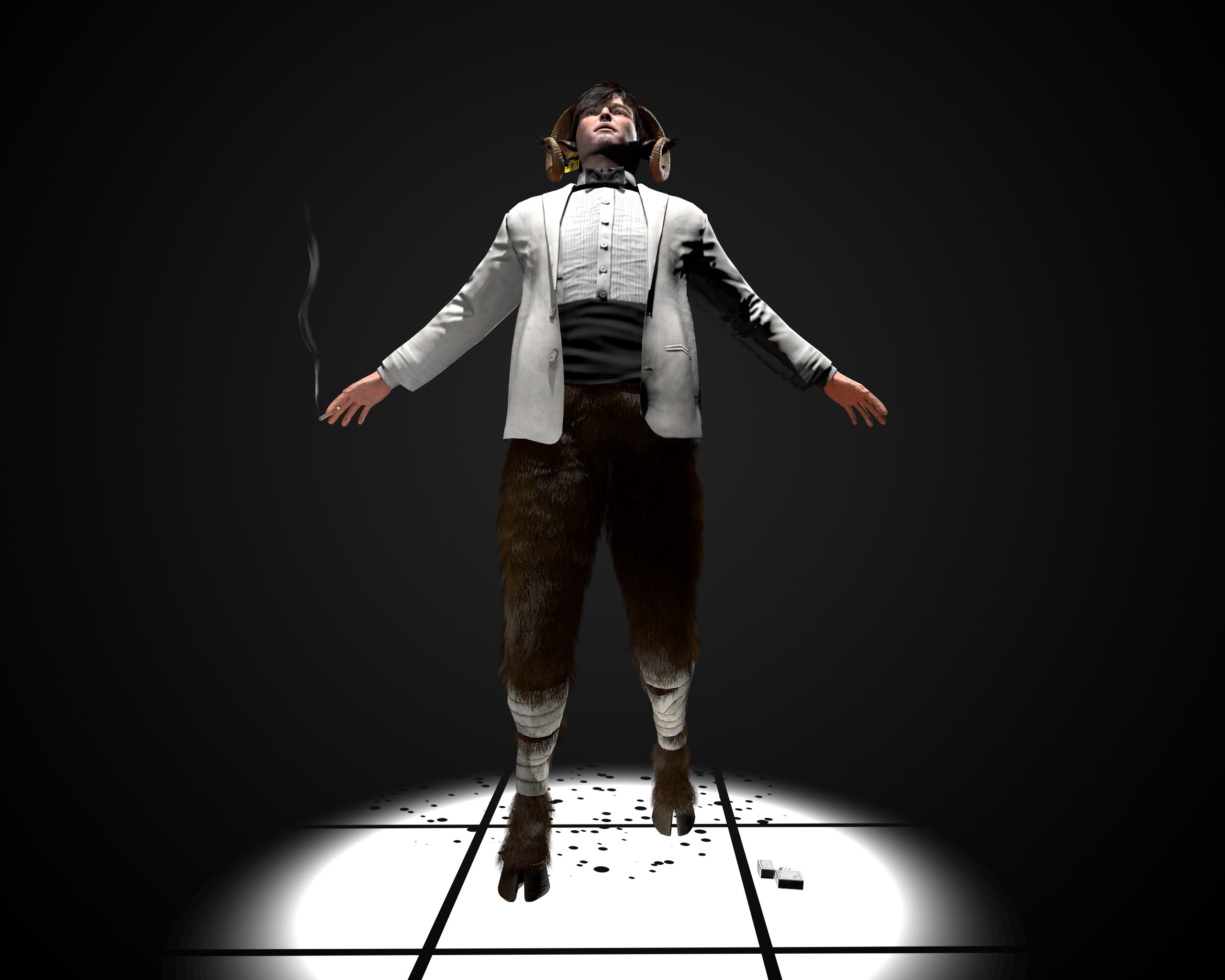 Joji in a white suit with goat legs smoking HD Wallpaper