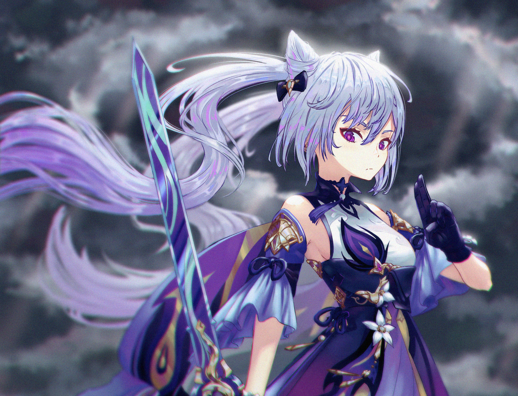 Keqing from Genshin Impact with sword HD Wallpaper