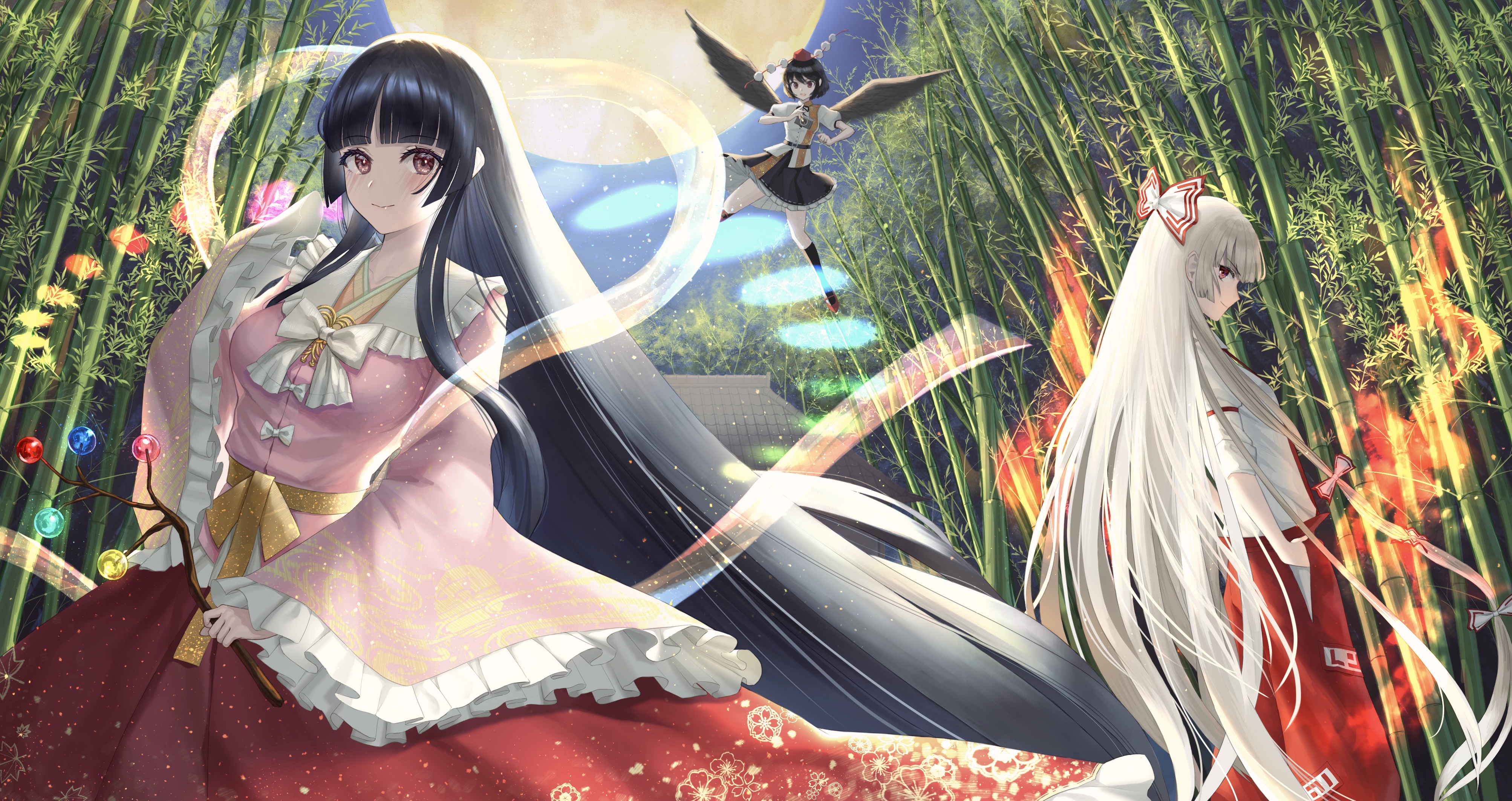 Aya Shameimaru and Kaguya Houraisan from Touhou Project HD Wallpaper