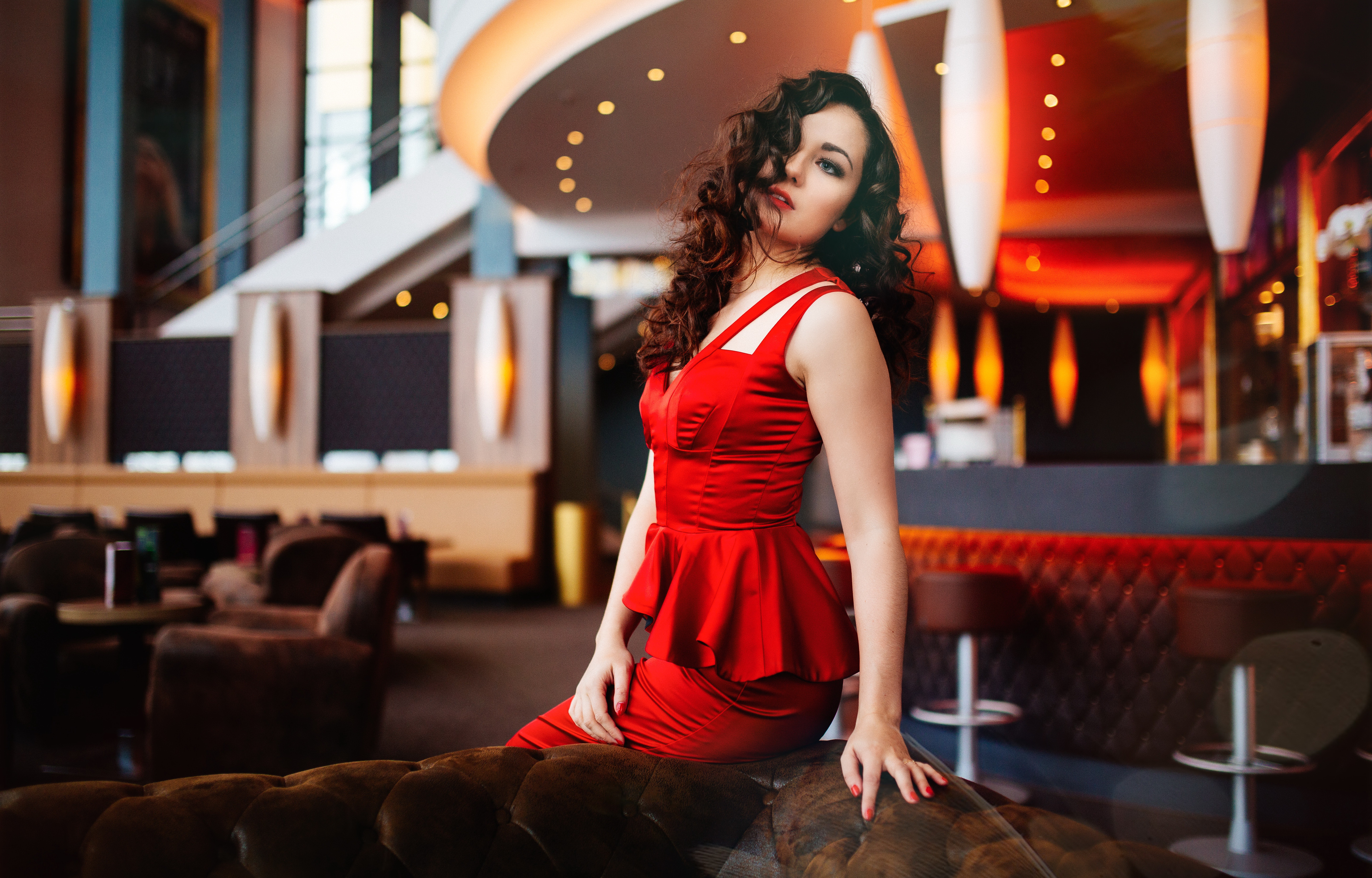 Woman in Red Dress with Black Hair HD Wallpaper