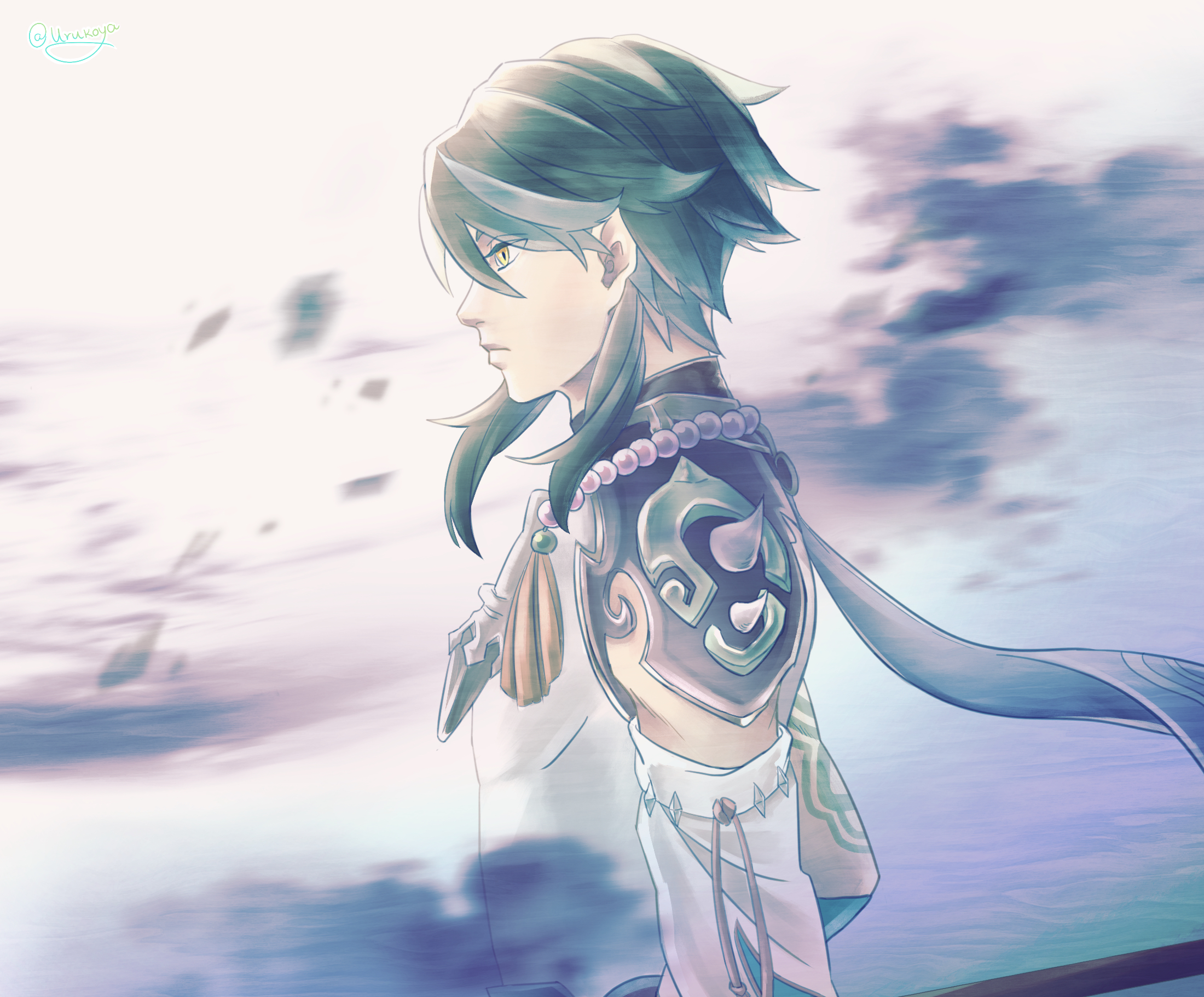 Xiao from Genshin Impact looking to the left HD Wallpaper