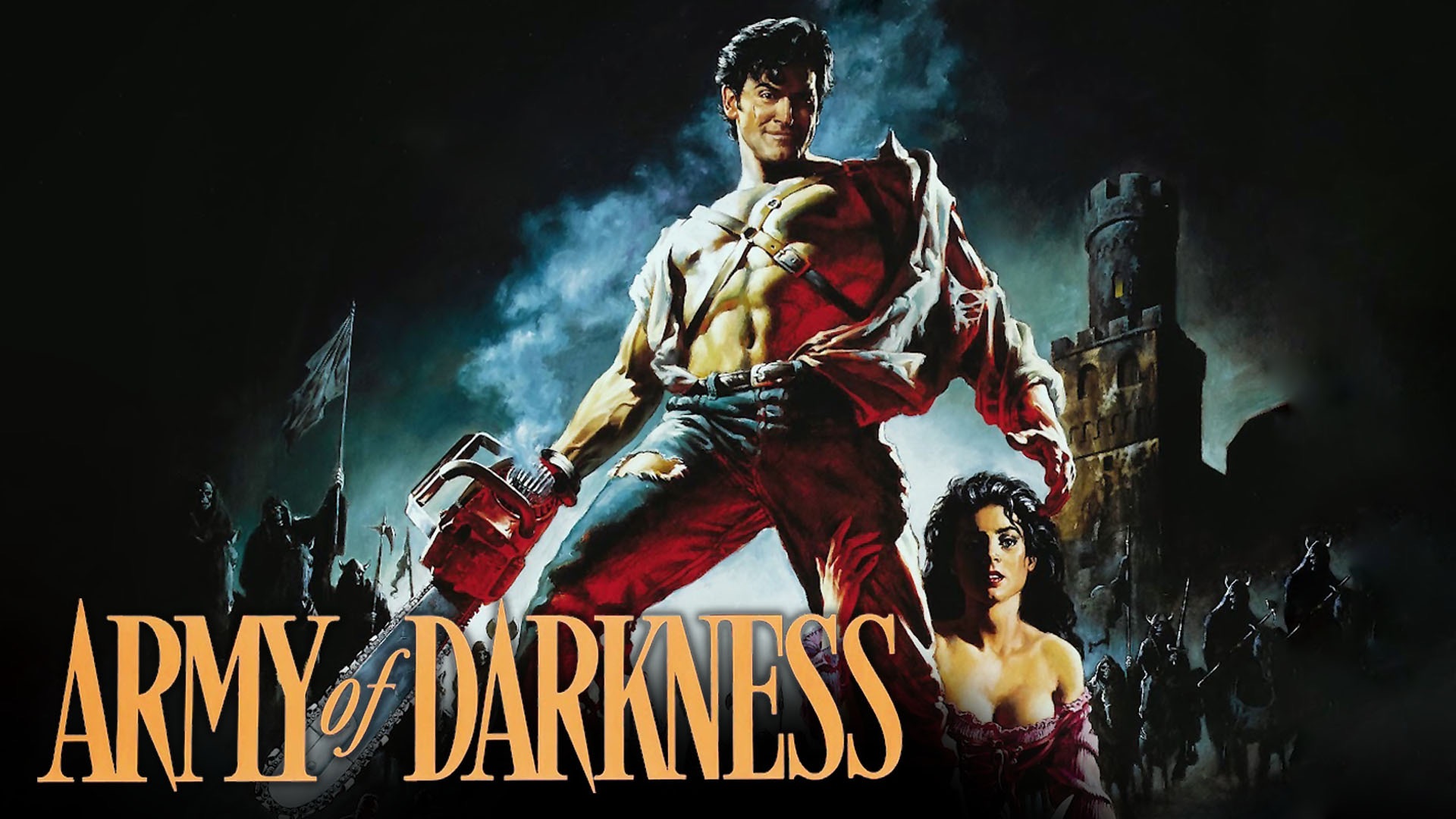 Army of Darkness Poster with Ash and Woman HD Wallpaper