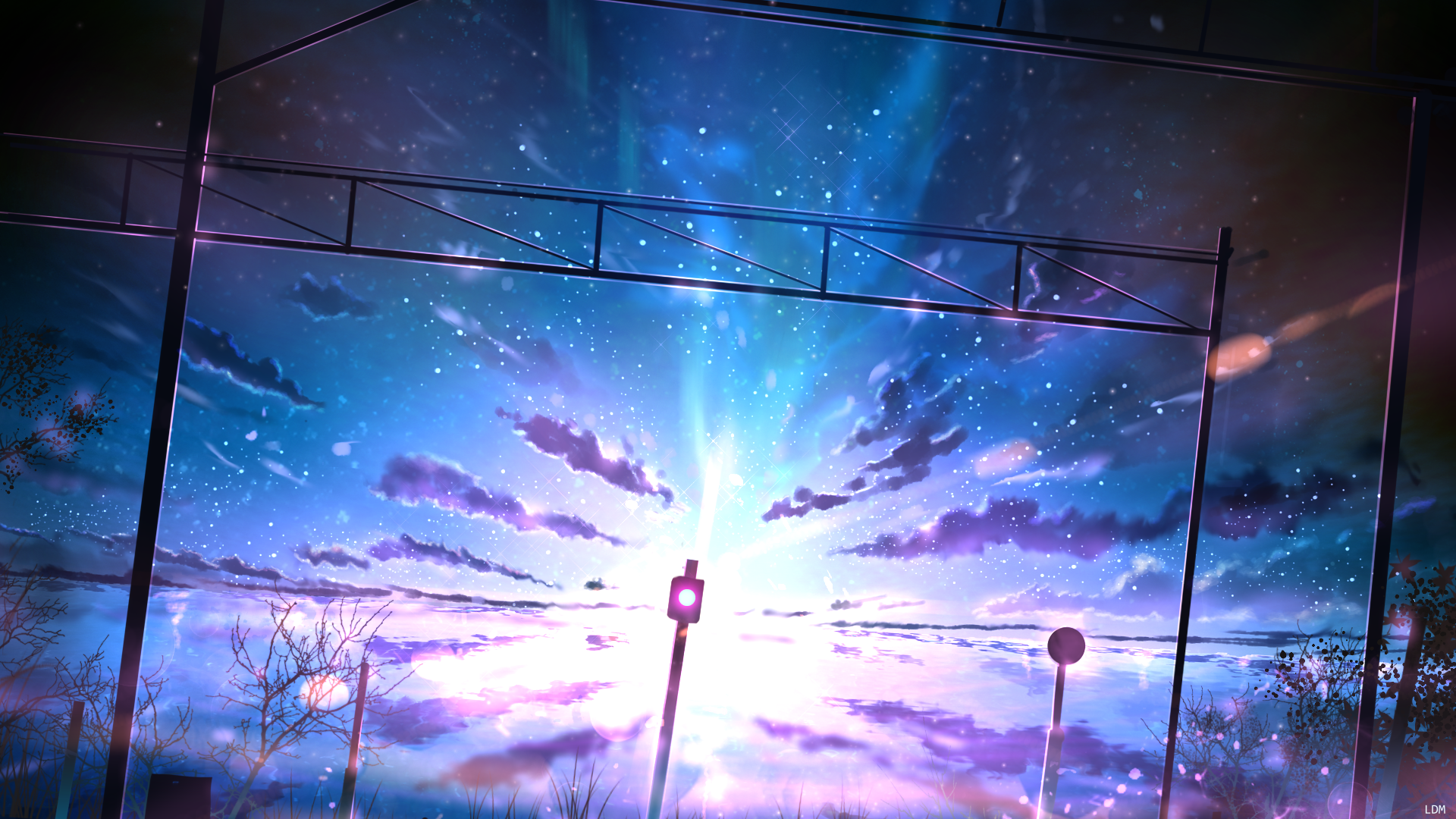 Anime sky with stars and clouds at sunset HD Wallpaper