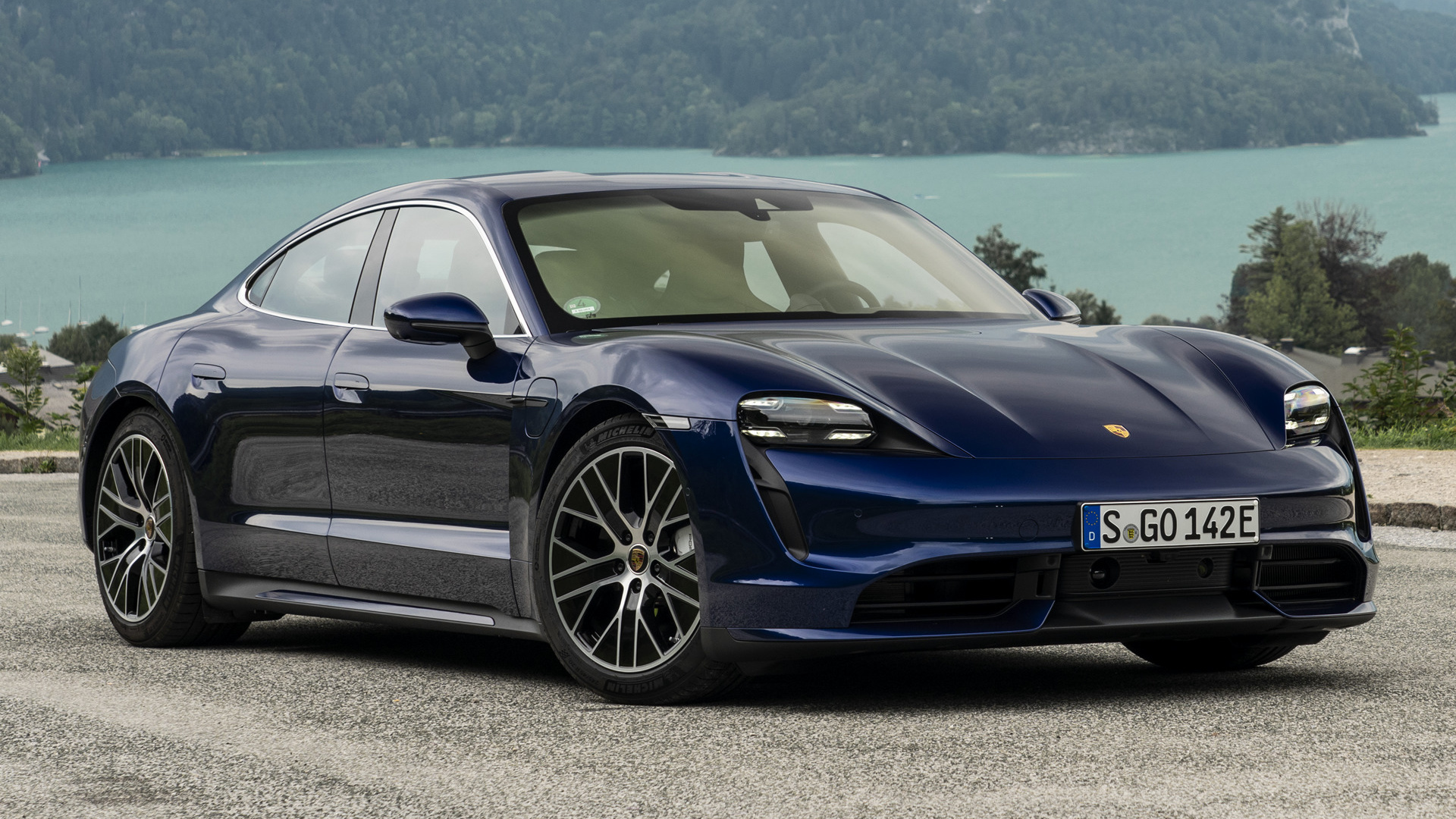 Blue 2019 Porsche Taycan Turbo Electric Sedan HD Wallpaper