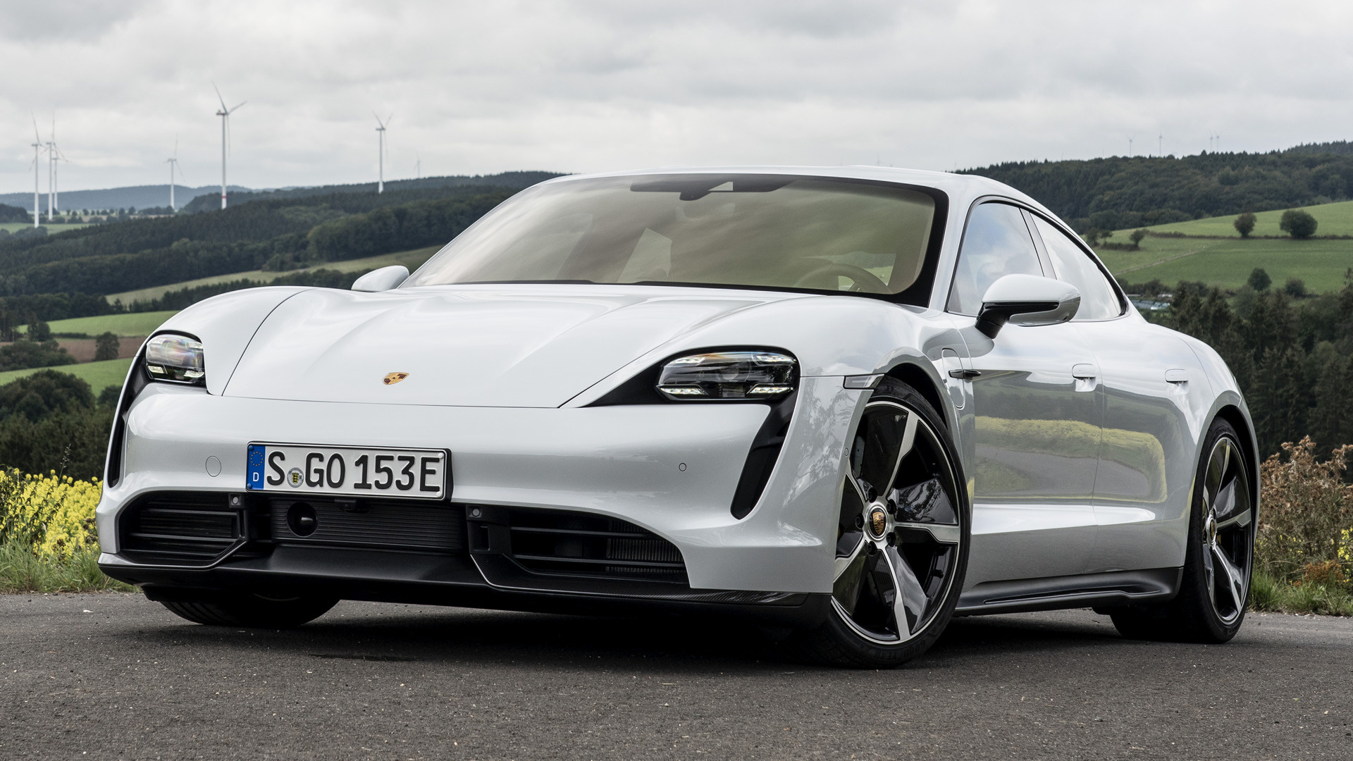 White Porsche Taycan Turbo S Electric Sedan HD Wallpaper