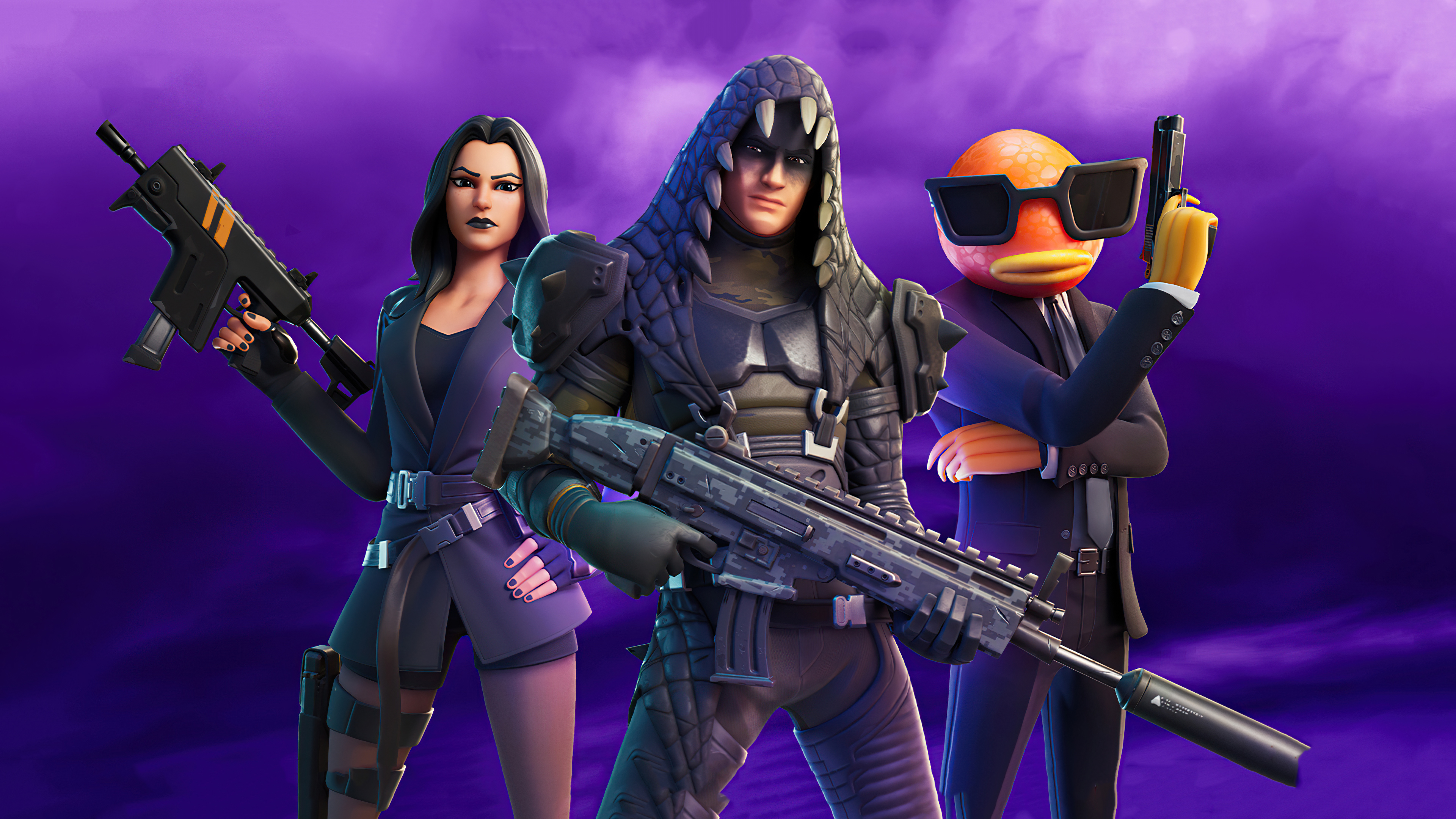 Fortnite characters with weapons HD Wallpaper