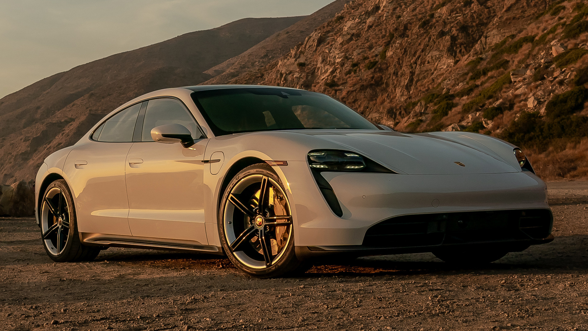 White 2020 Porsche Taycan Turbo S Electric Sedan HD Wallpaper