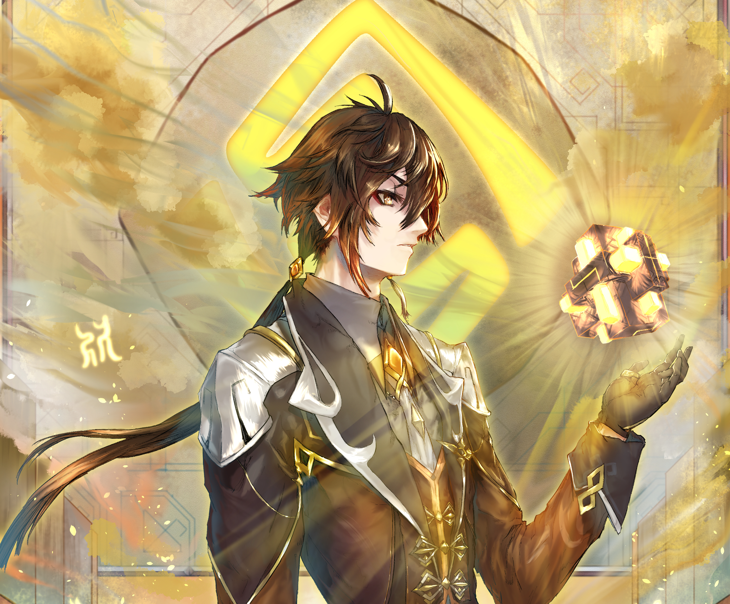 Zhongli from Genshin Impact holding a Geo cube HD Wallpaper