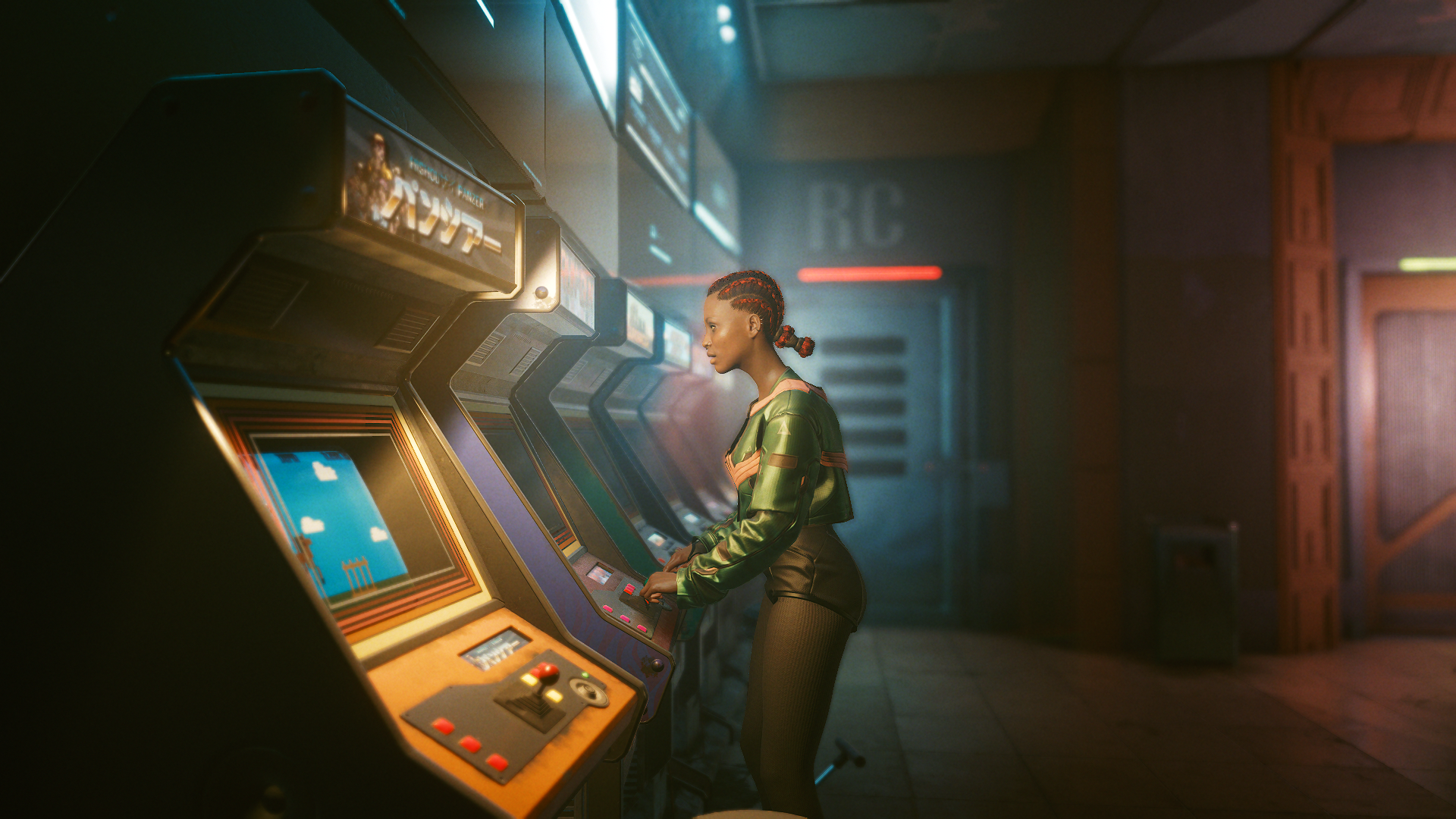 Woman playing arcade game in a dimly lit room HD Wallpaper