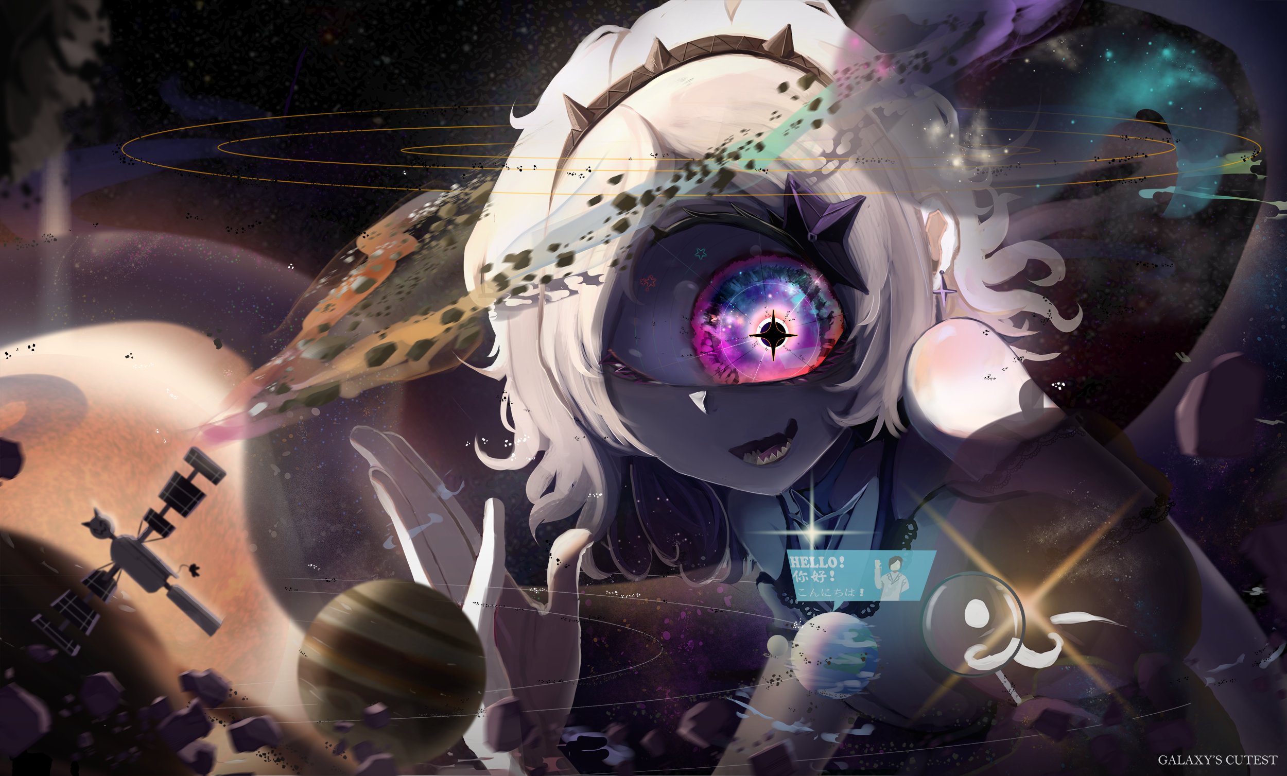Girl with galaxy eye in space HD Wallpaper