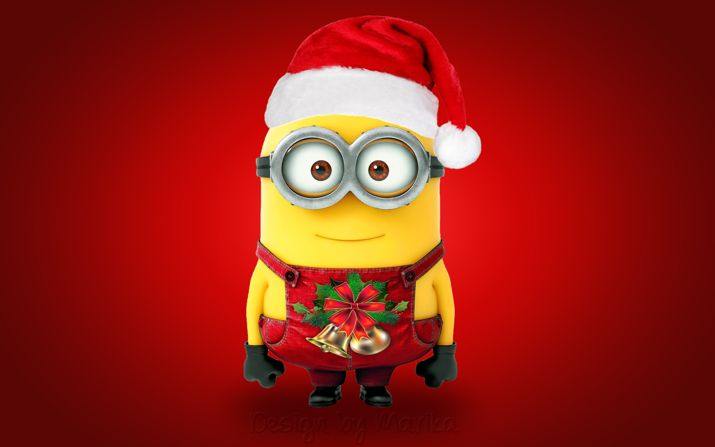 Minion wearing a Santa hat and Christmas overalls HD Wallpaper
