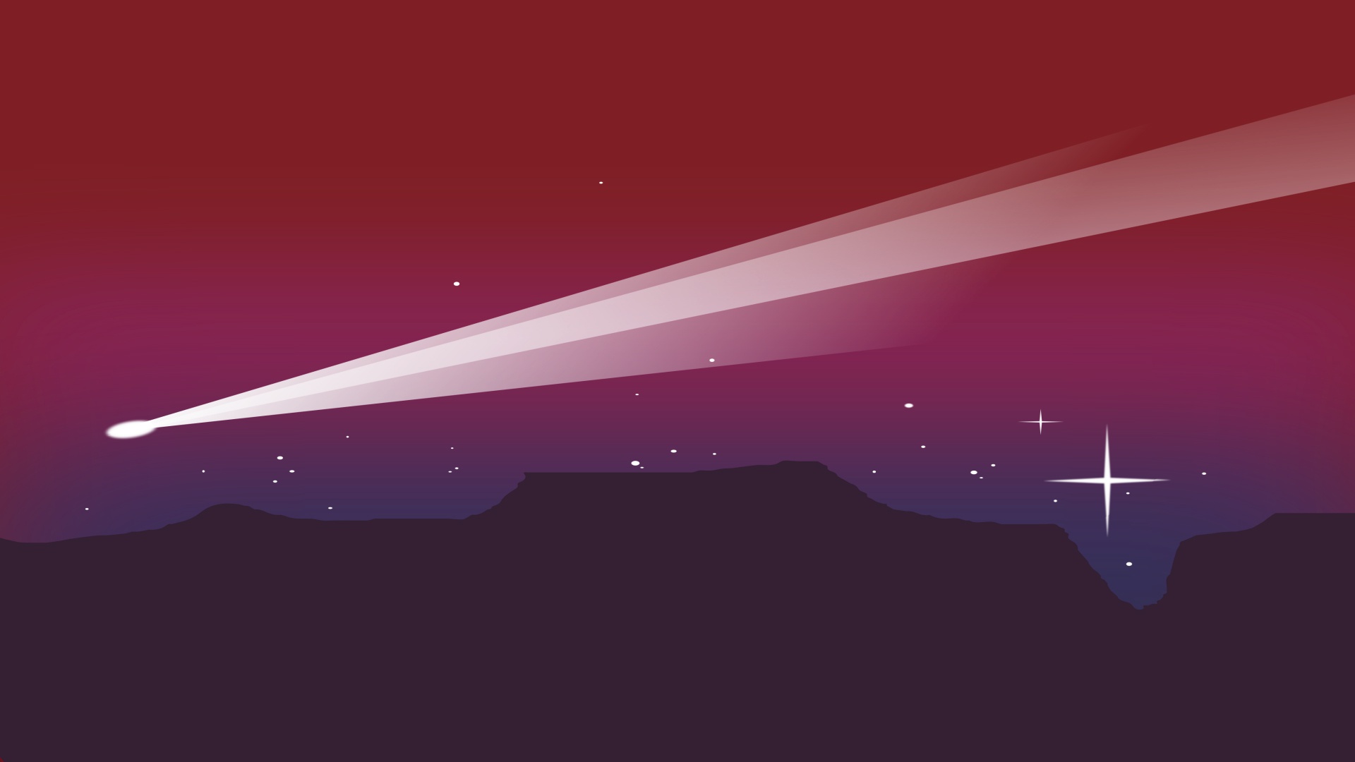 Comet streaking across a starry night sky over mountains HD Wallpaper