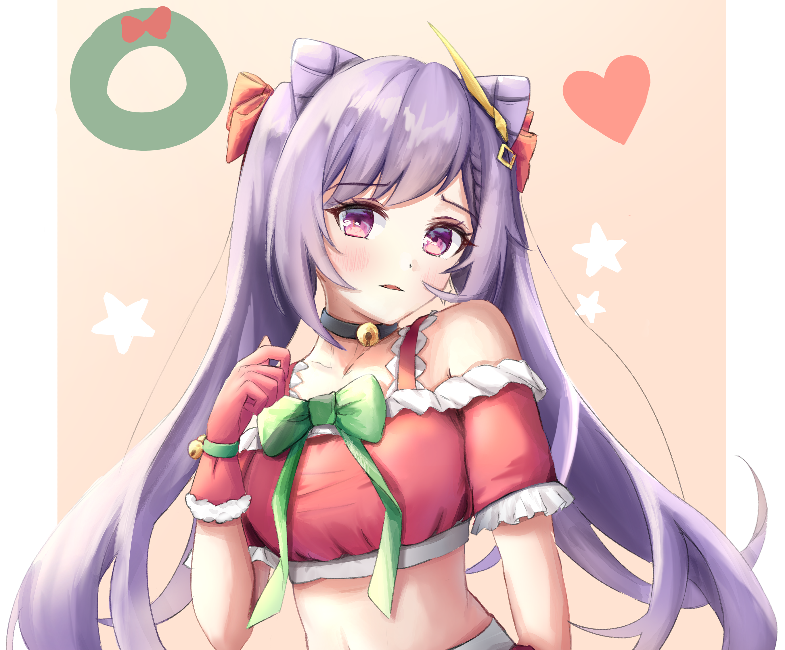 Keqing from Genshin Impact in Christmas outfit HD Wallpaper
