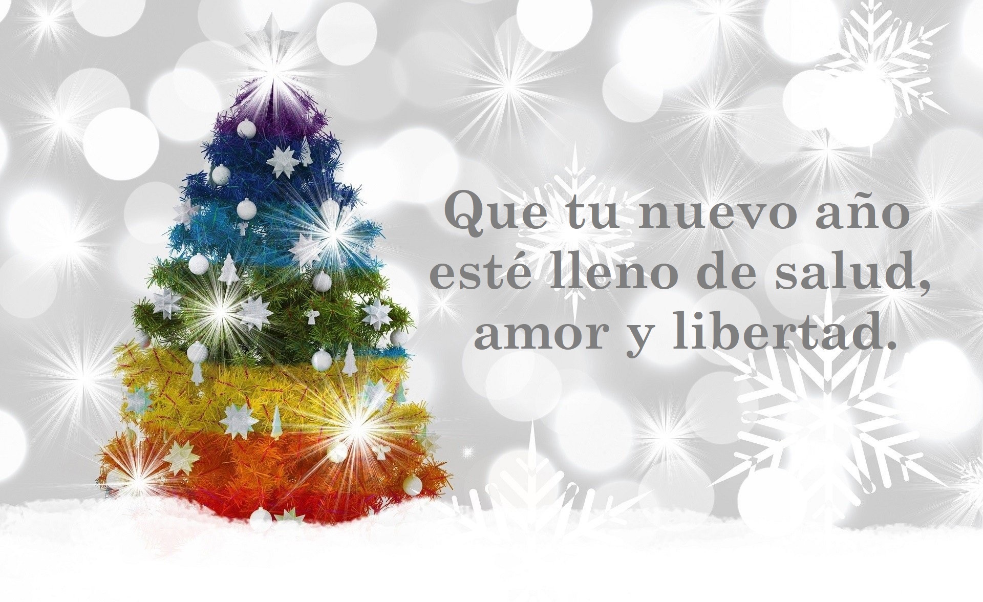 Rainbow Christmas Tree with New Year's Greeting HD Wallpaper
