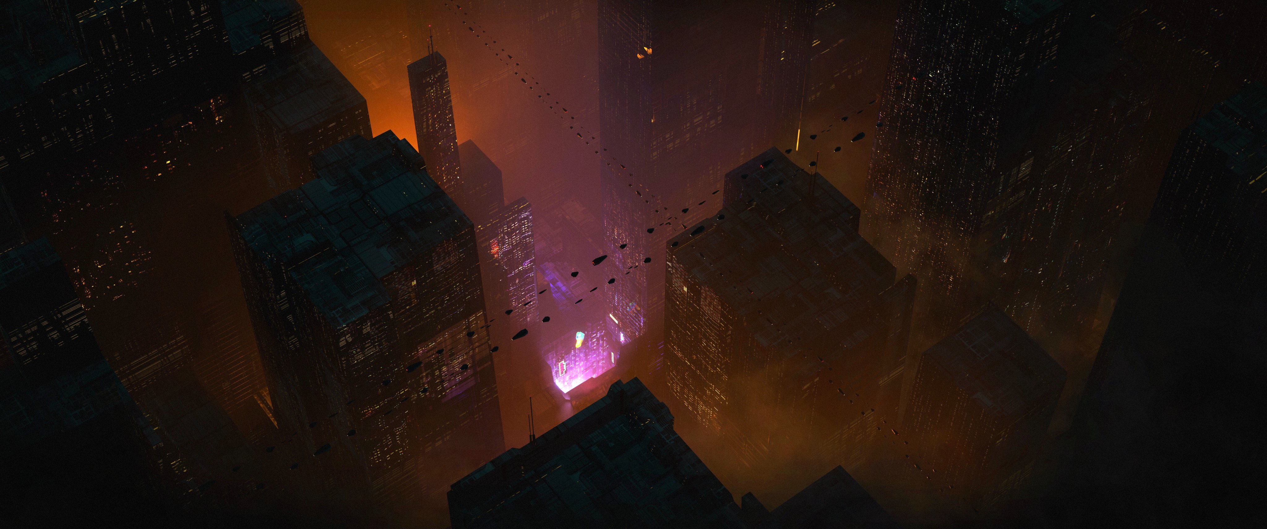 Sci Fi Cityscape with Orange Haze HD Wallpaper