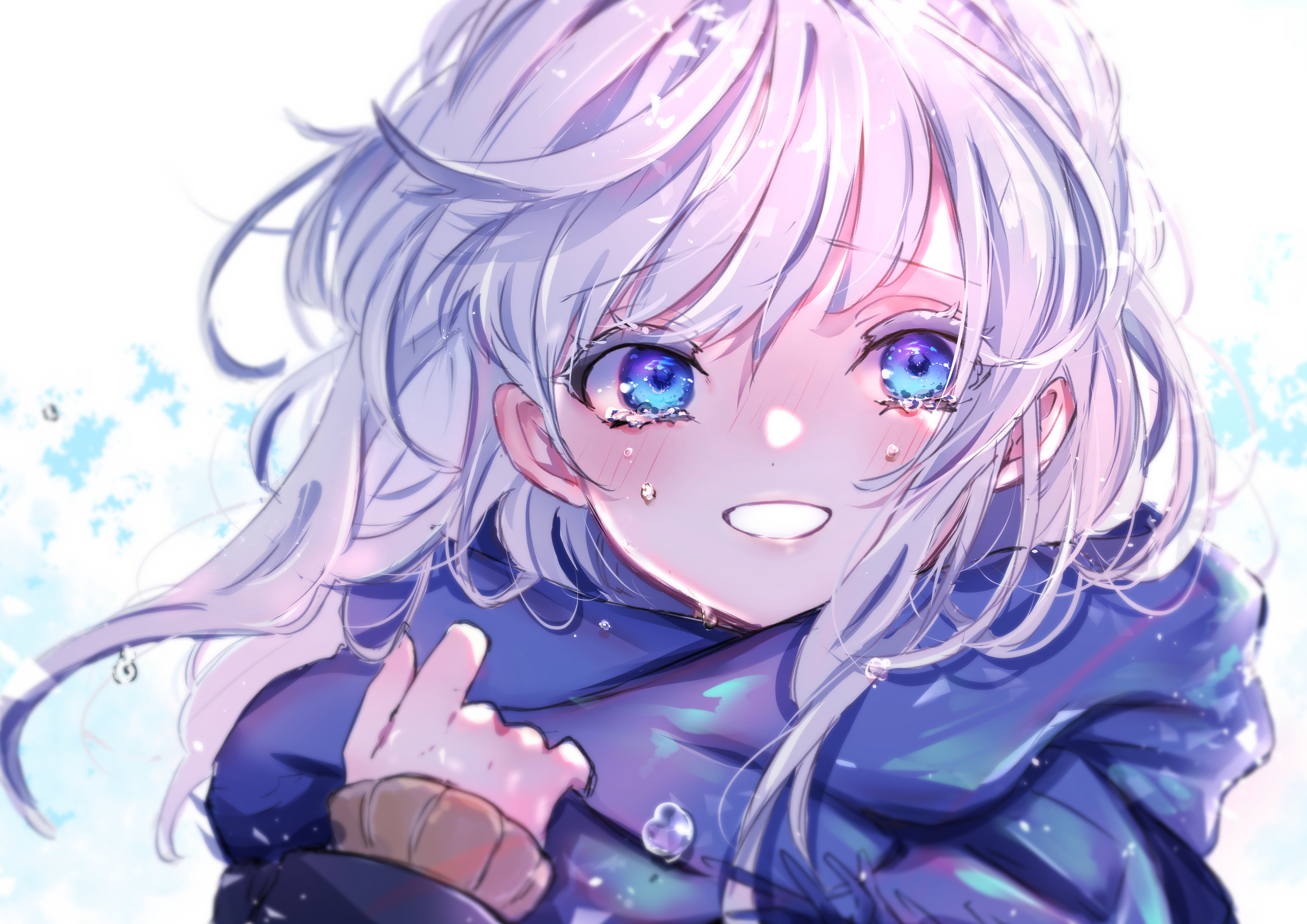 Girl with white hair and blue eyes crying HD Wallpaper
