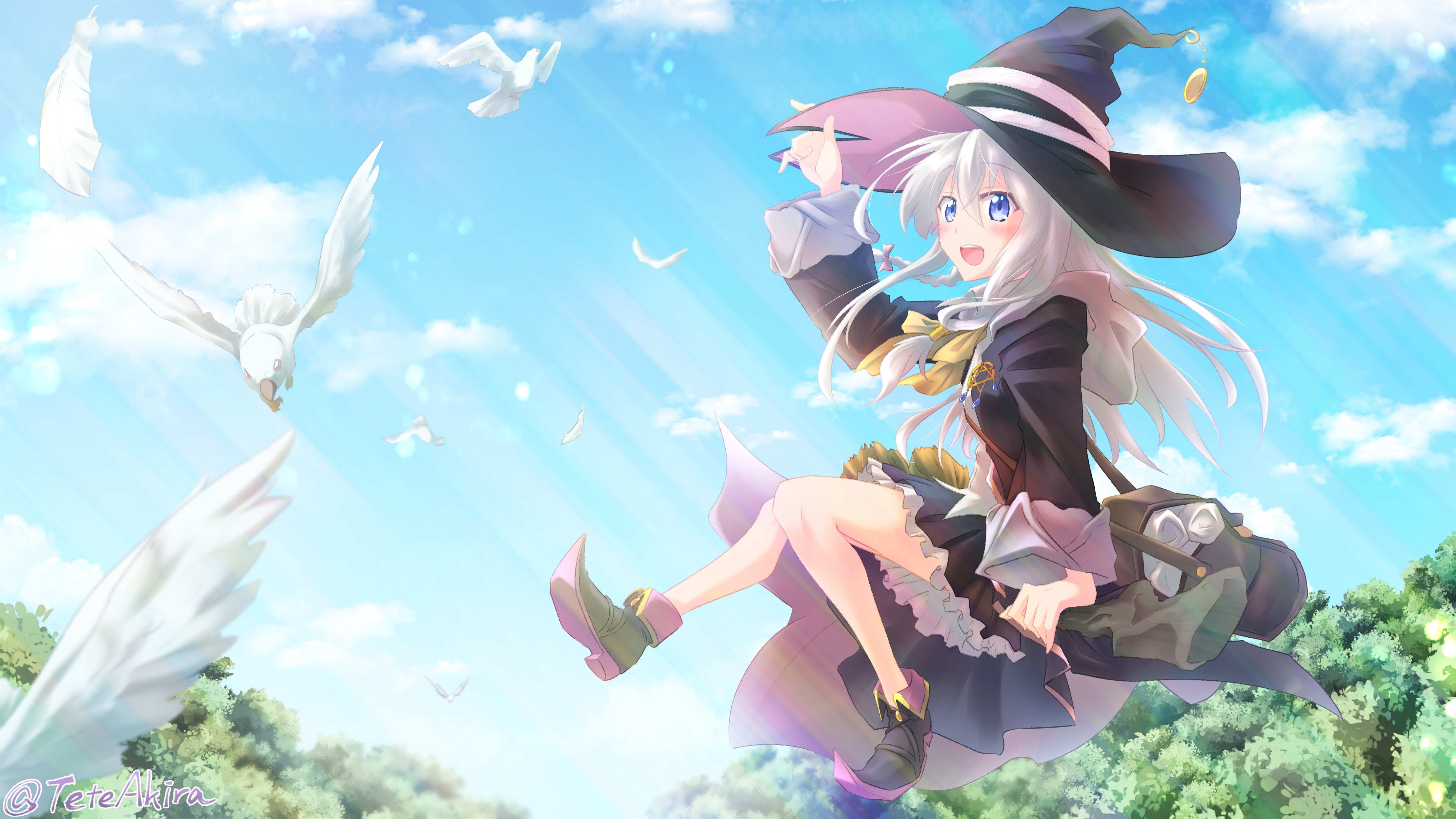 Elaina from The Journey of Elaina flying with birds HD Wallpaper