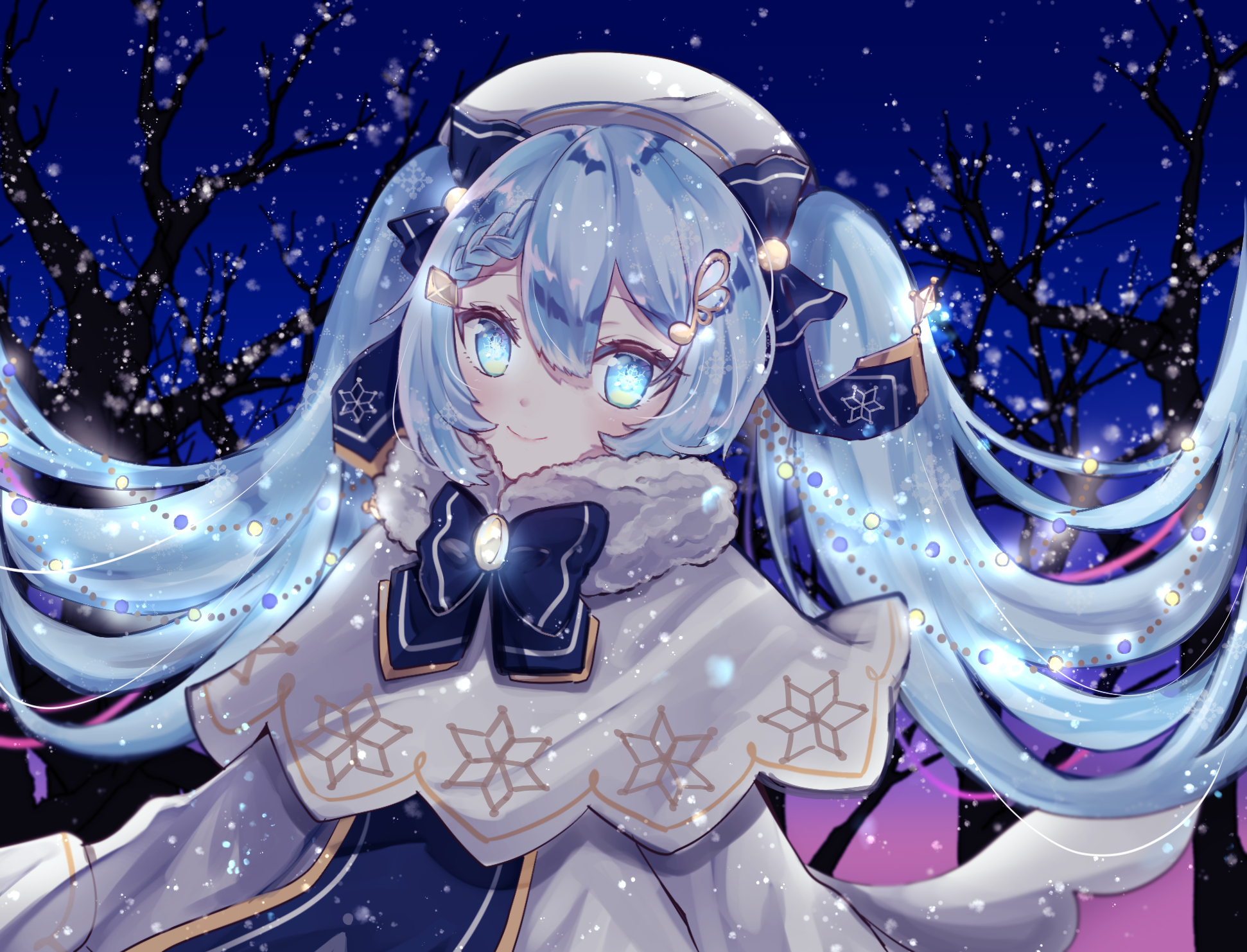 Hatsune Miku in Winter Outfit with Lights HD Wallpaper