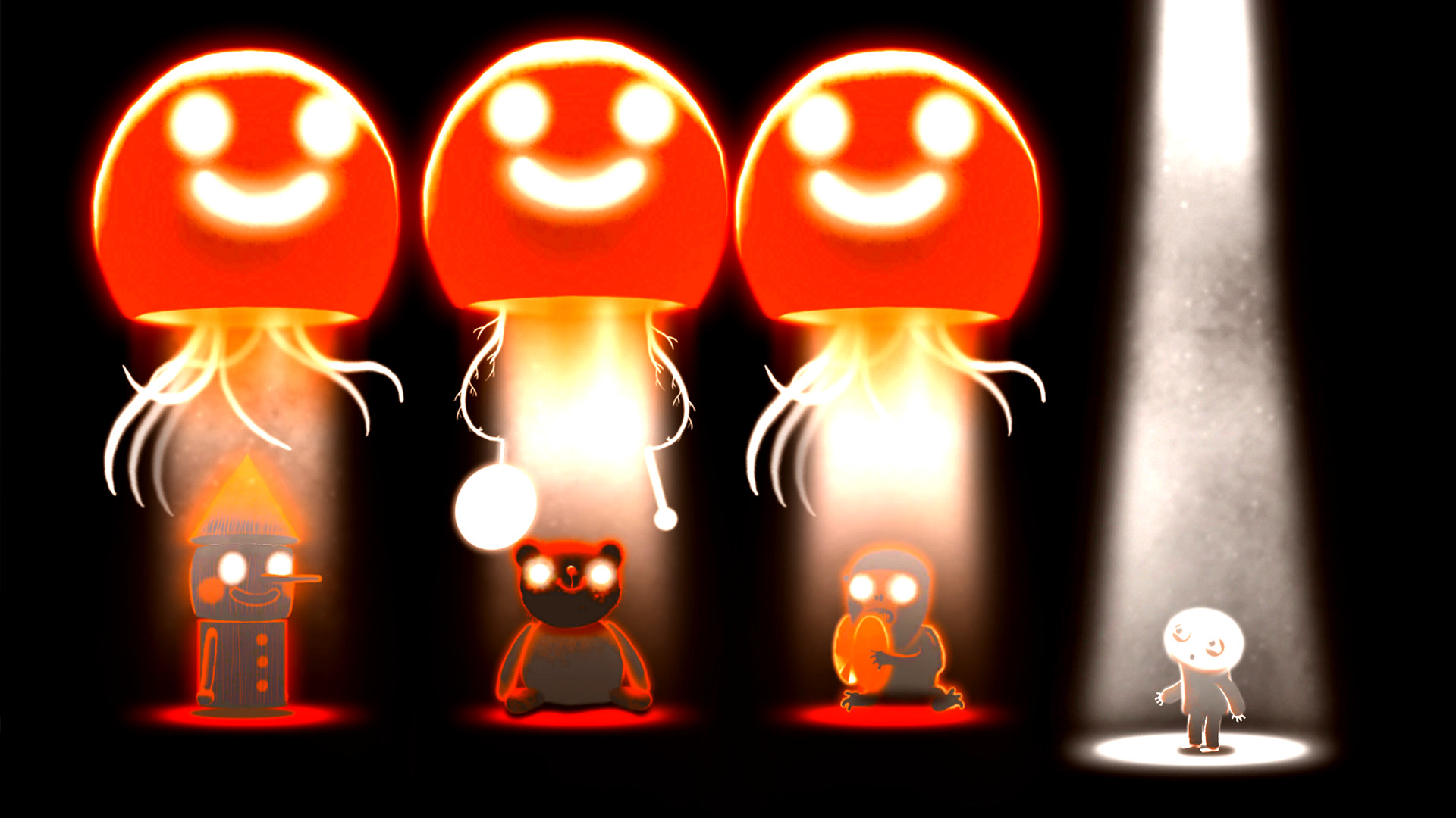 Happy Game characters under glowing jellyfish HD Wallpaper