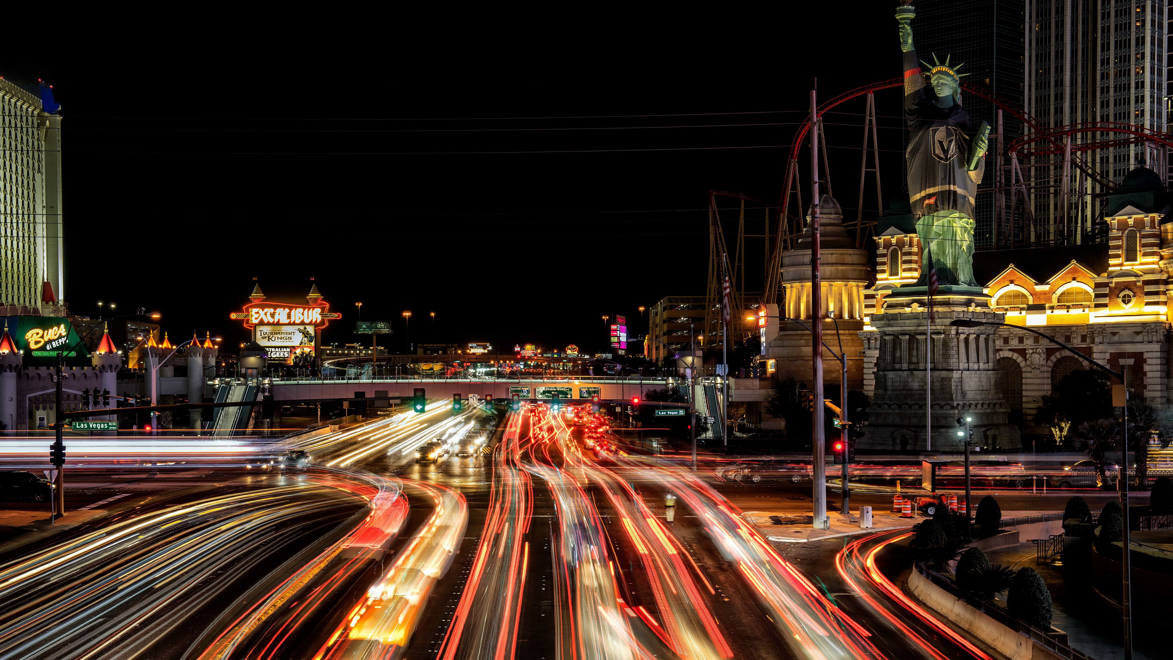 Las Vegas Strip at Night with Light Trails HD Wallpaper